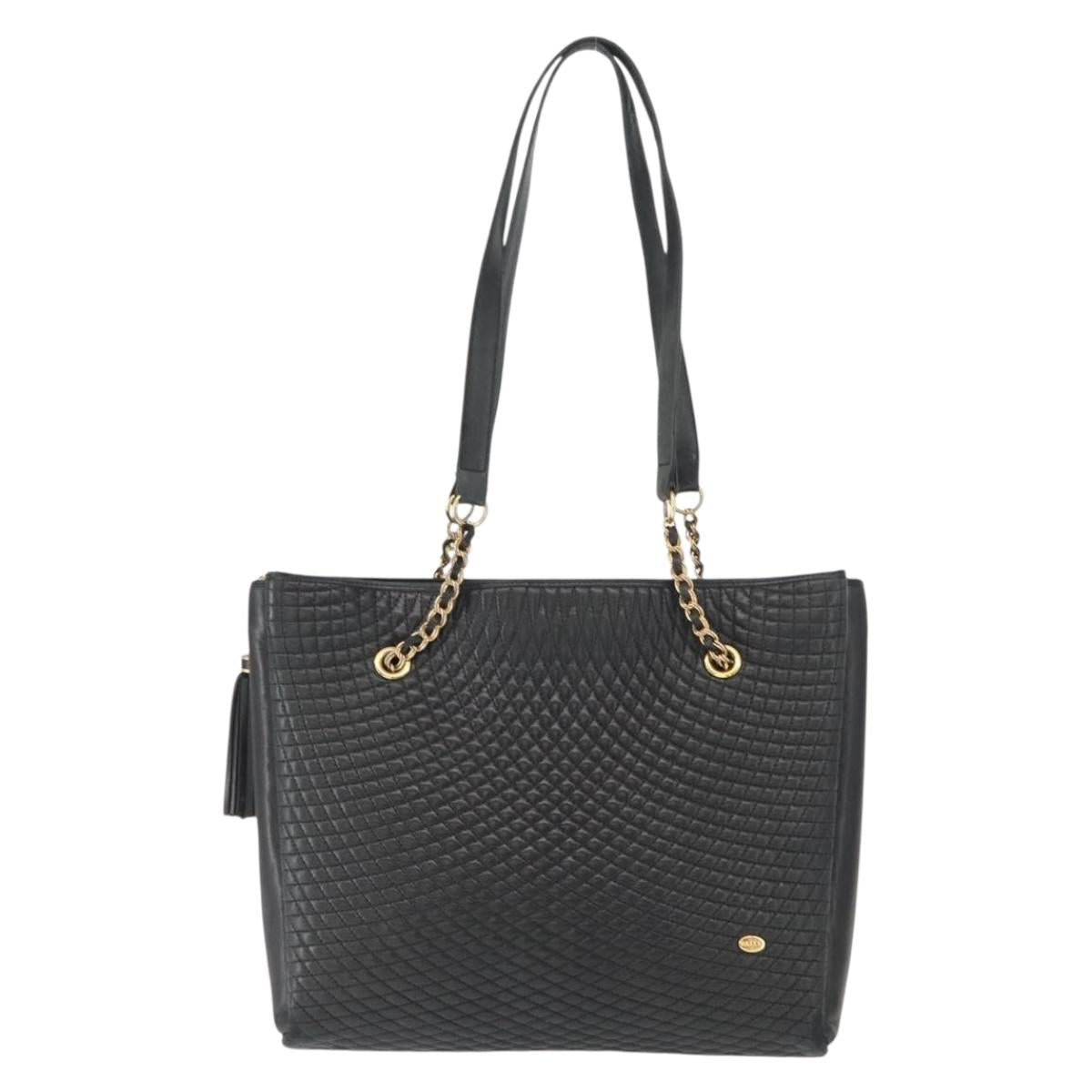 BALLY Chain Shoulder Bag Leather Navy Gold Auth BA8777