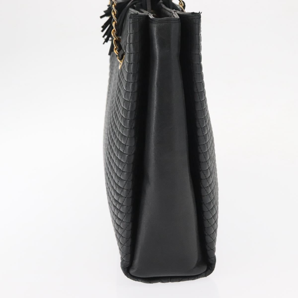 BALLY Chain Shoulder Bag Leather Navy Gold Auth BA8777