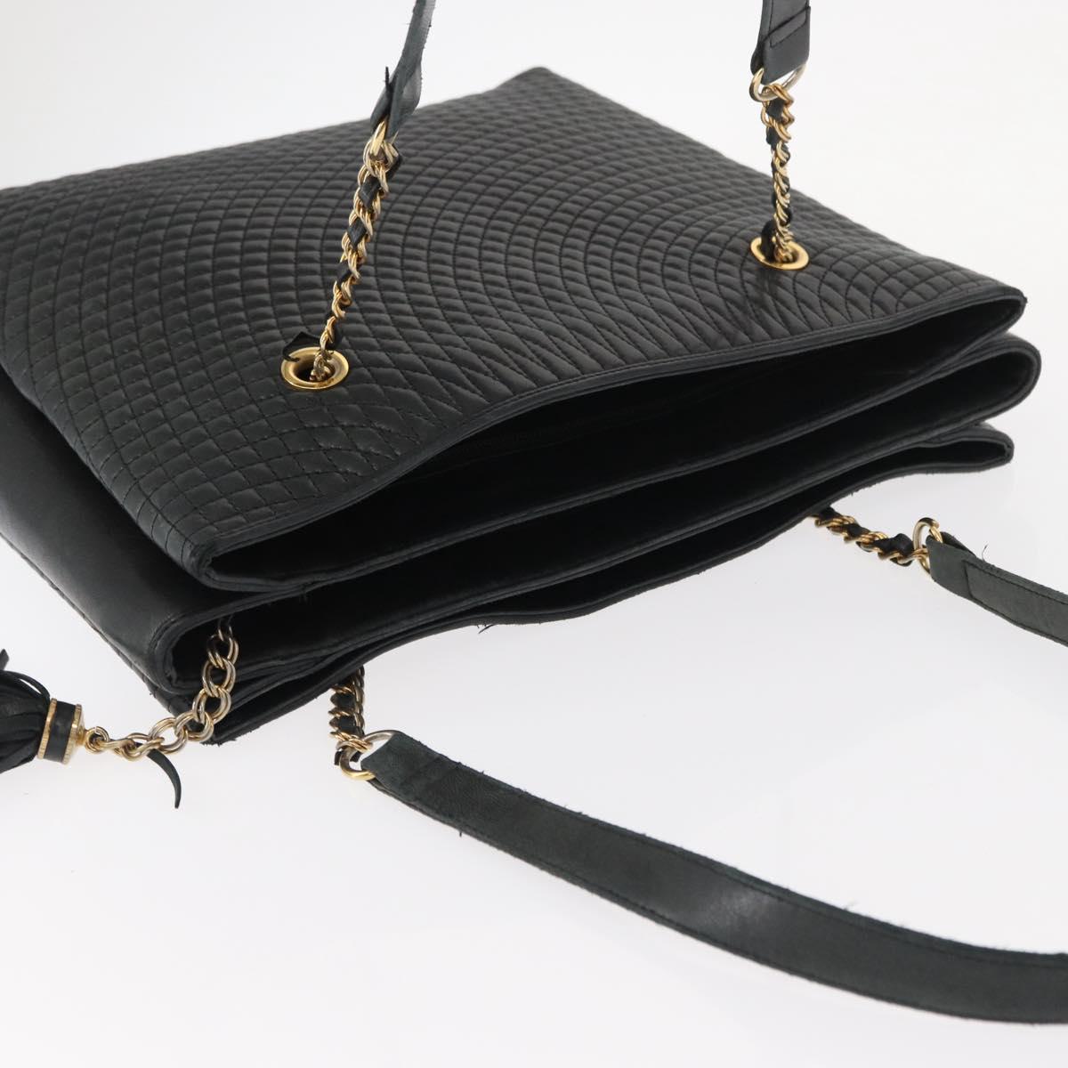 BALLY Chain Shoulder Bag Leather Navy Gold Auth BA8777