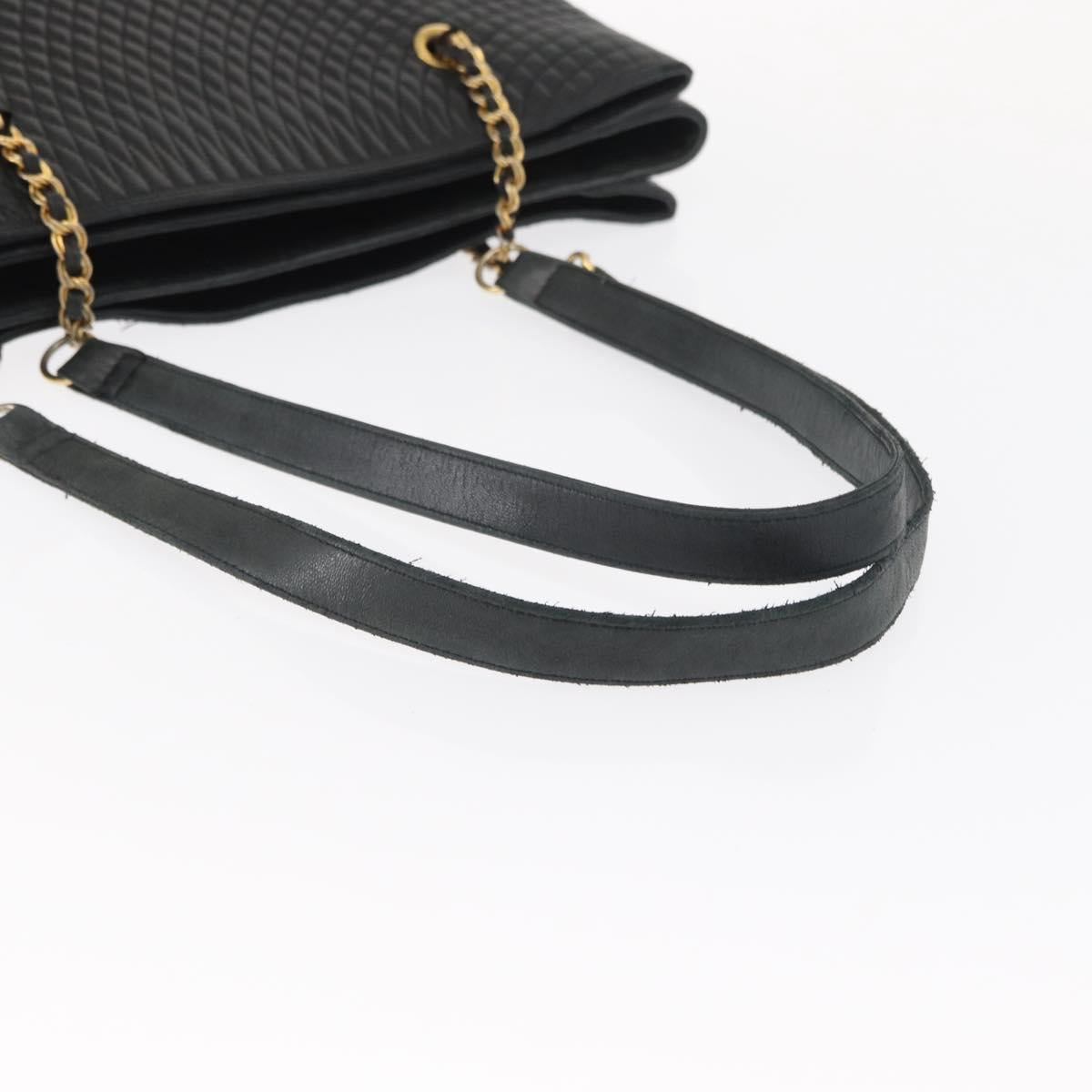 BALLY Chain Shoulder Bag Leather Navy Gold Auth BA8777