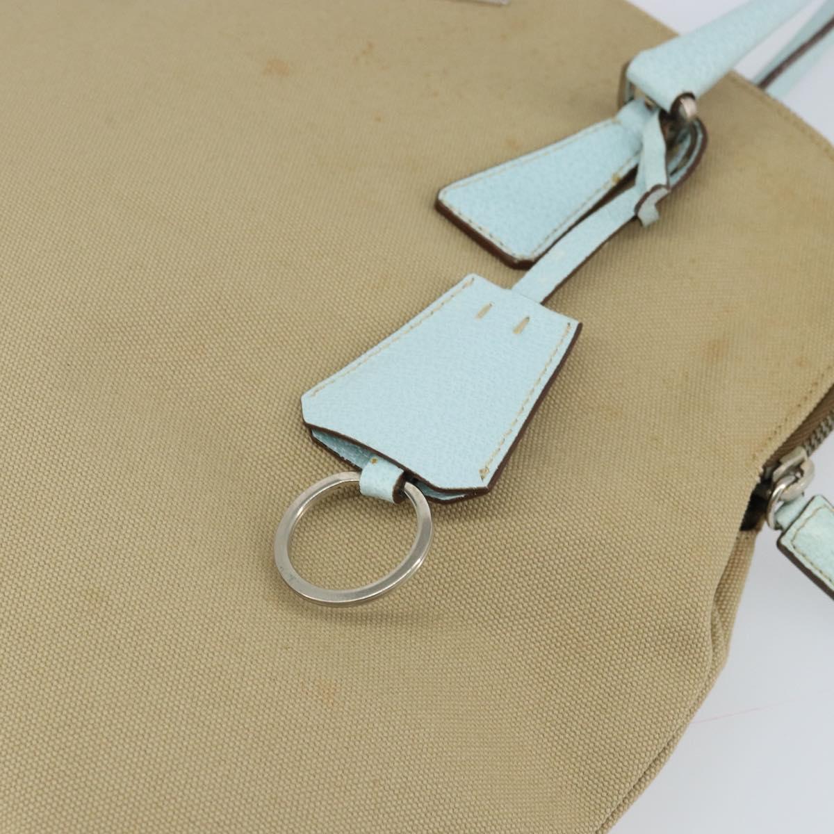 PRADA Hand Bag Canvas Silver Beige Auth BA8778