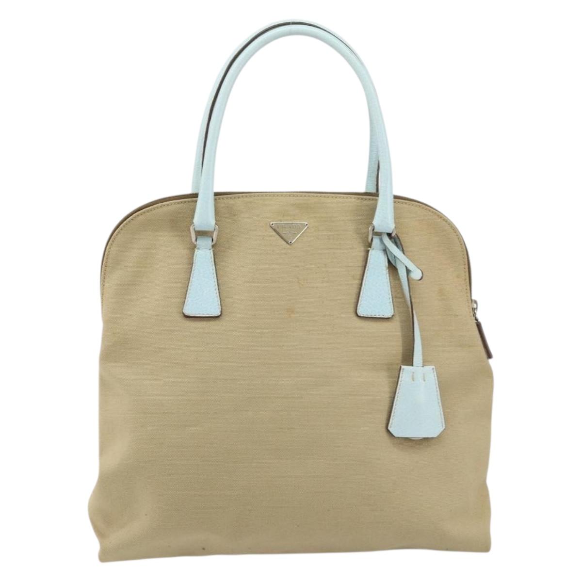 PRADA Hand Bag Canvas Silver Beige Auth BA8778