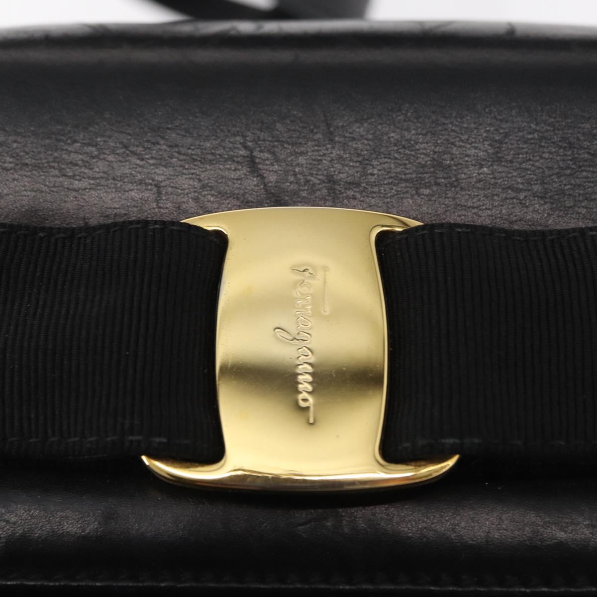 Salvatore Ferragamo Vala Hand Bag Leather 2way Black Gold Auth BA8780