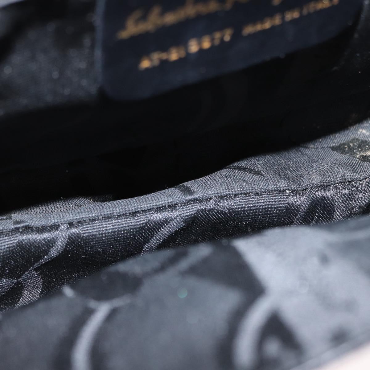 Salvatore Ferragamo Vala Hand Bag Leather 2way Black Gold Auth BA8780