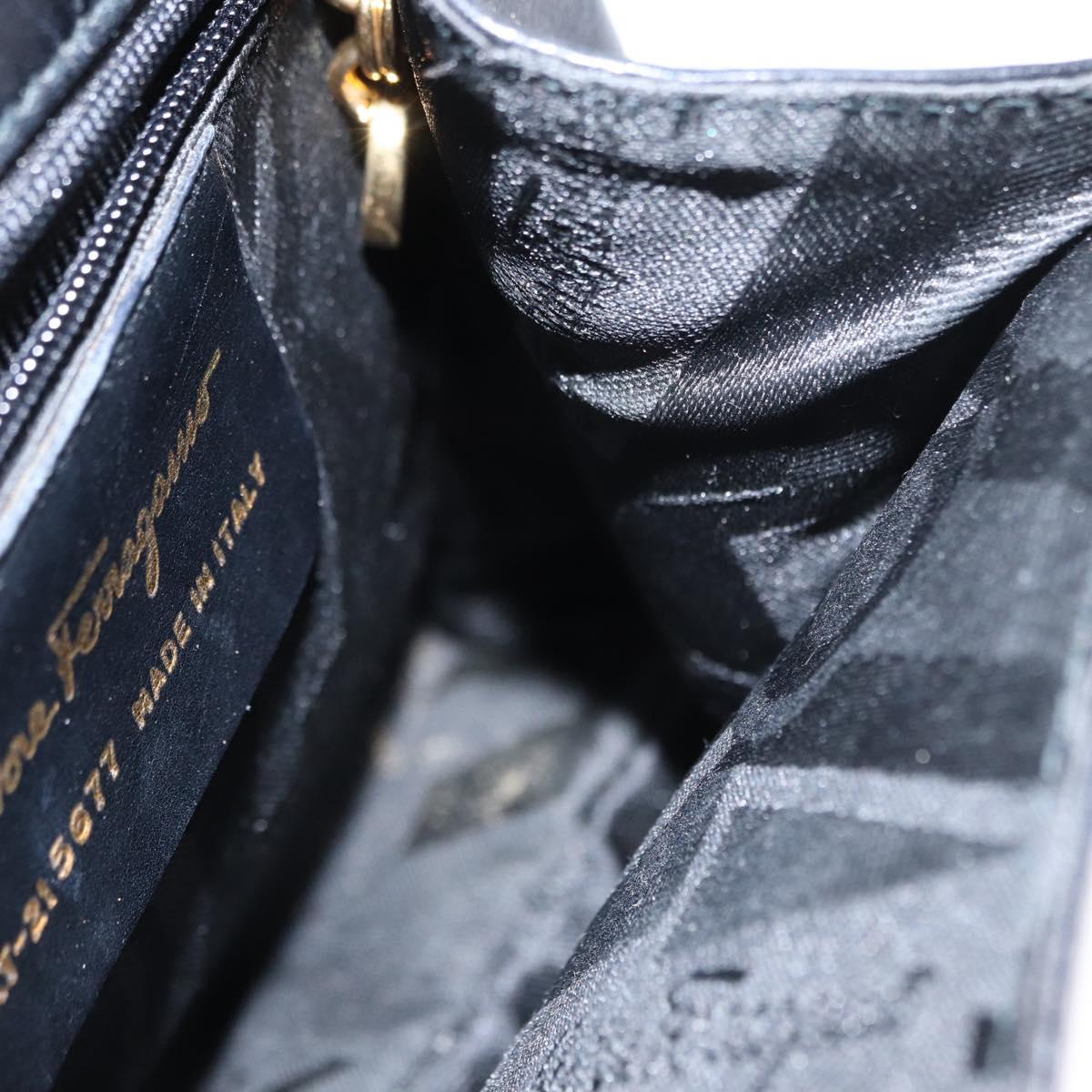 Salvatore Ferragamo Vala Hand Bag Leather 2way Black Gold Auth BA8780