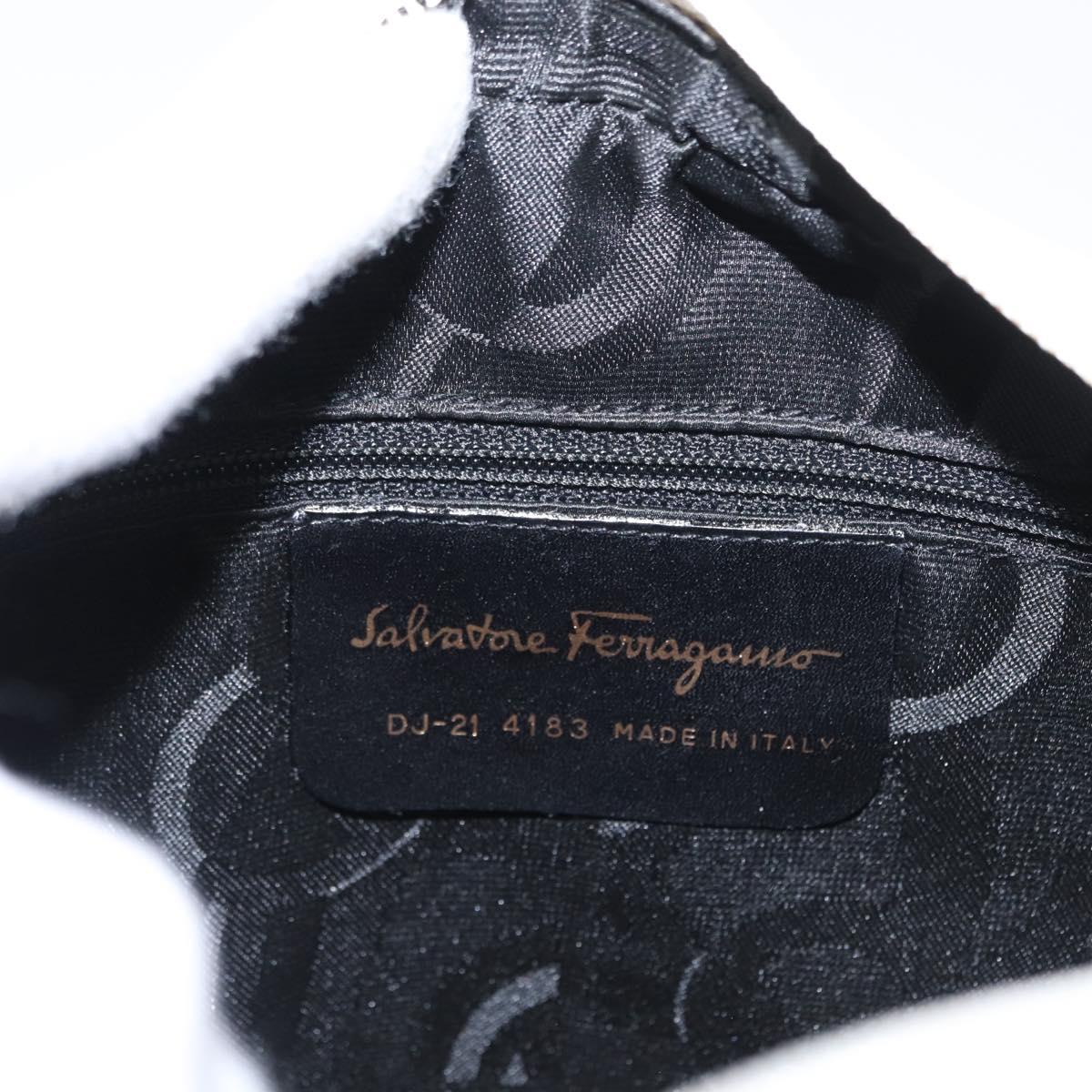 Salvatore Ferragamo Gancini Shoulder Bag Leather White Gold Auth BA8782