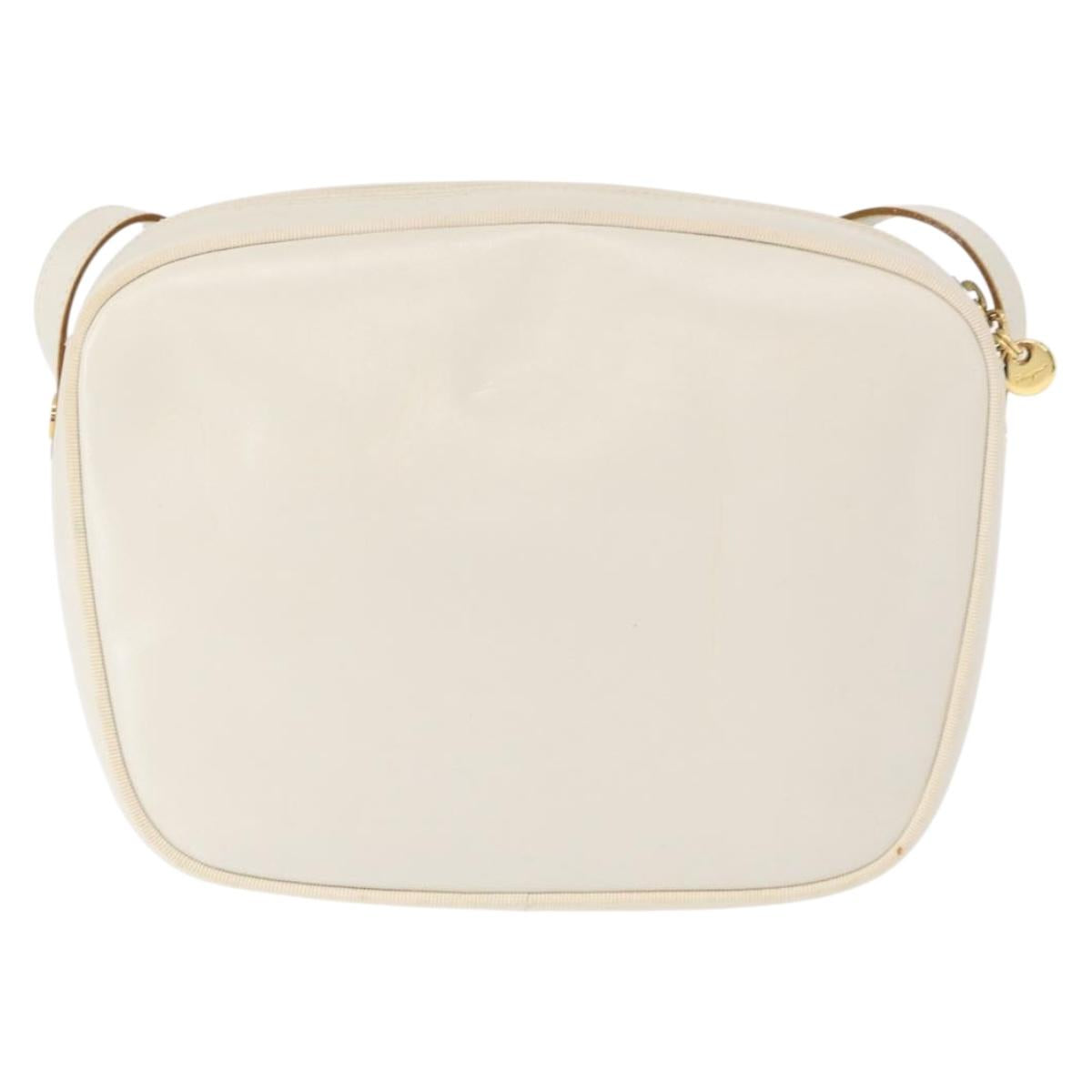 Salvatore Ferragamo Gancini Shoulder Bag Leather White Gold Auth BA8782