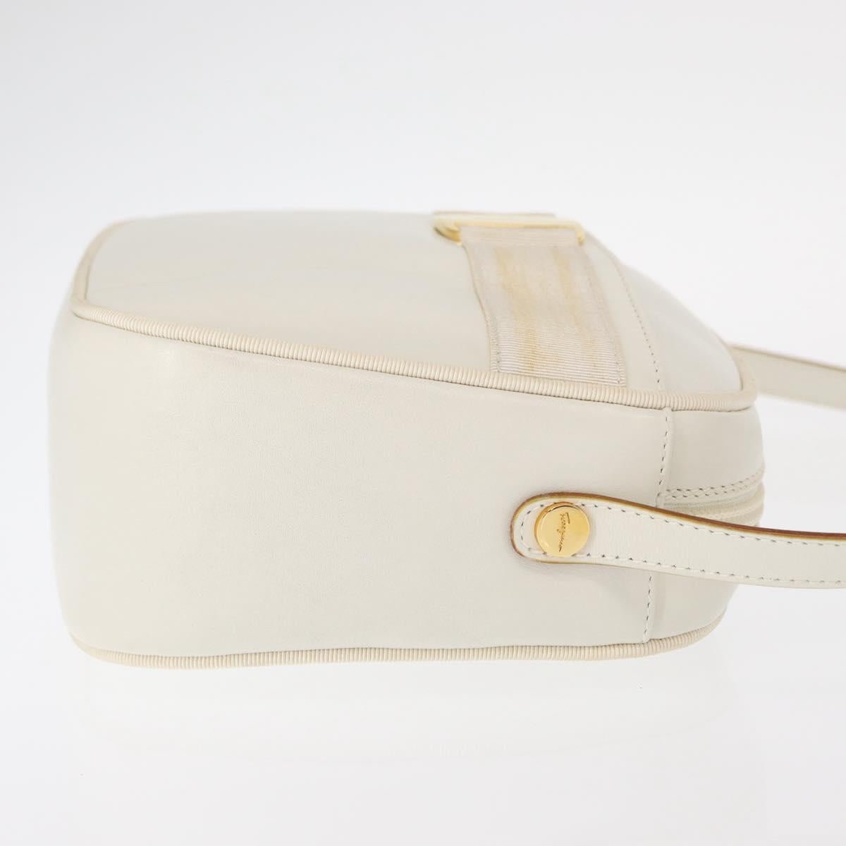 Salvatore Ferragamo Gancini Shoulder Bag Leather White Gold Auth BA8782