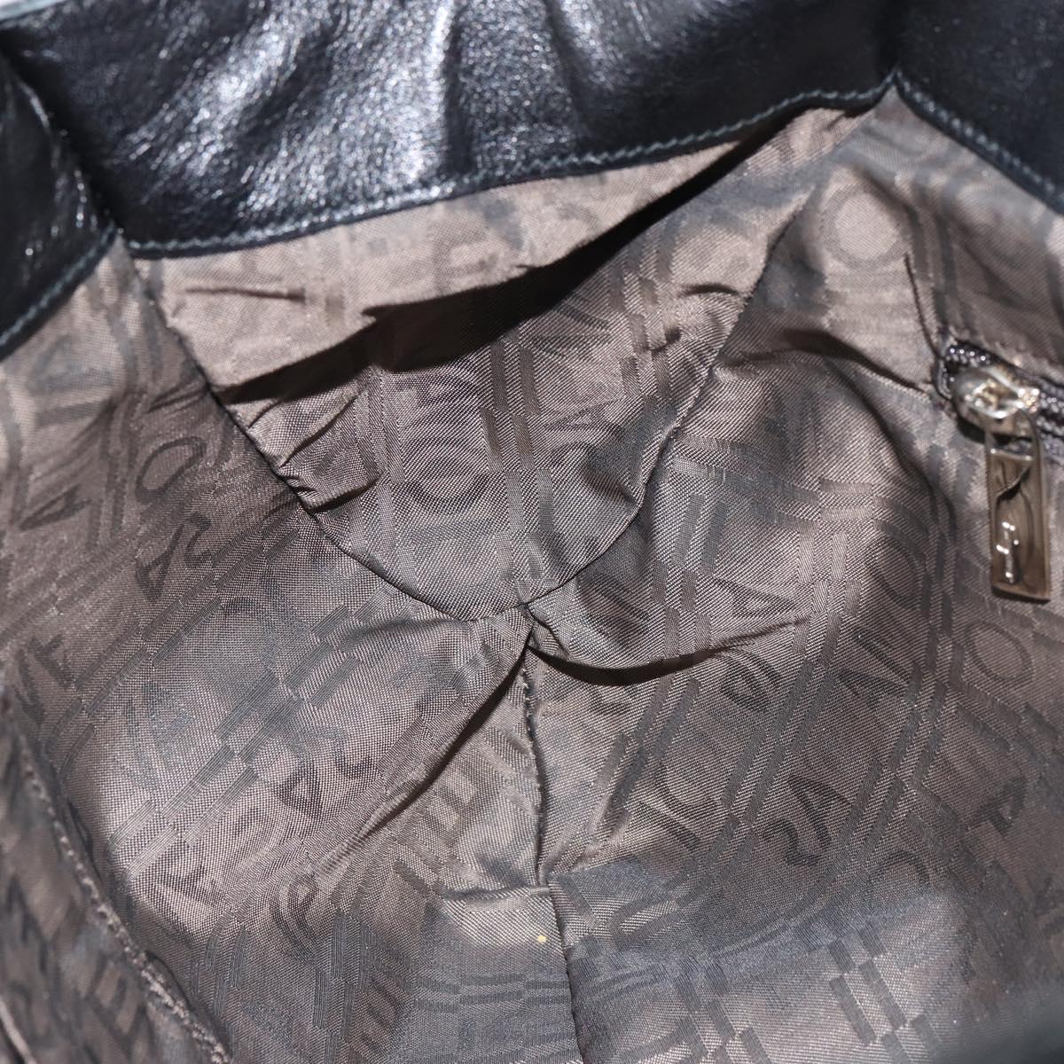 Salvatore Ferragamo Gancini Tote Bag Enamel Black Silver Auth BA8785