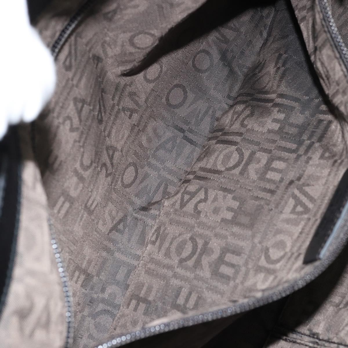 Salvatore Ferragamo Gancini Tote Bag Enamel Black Silver Auth BA8785