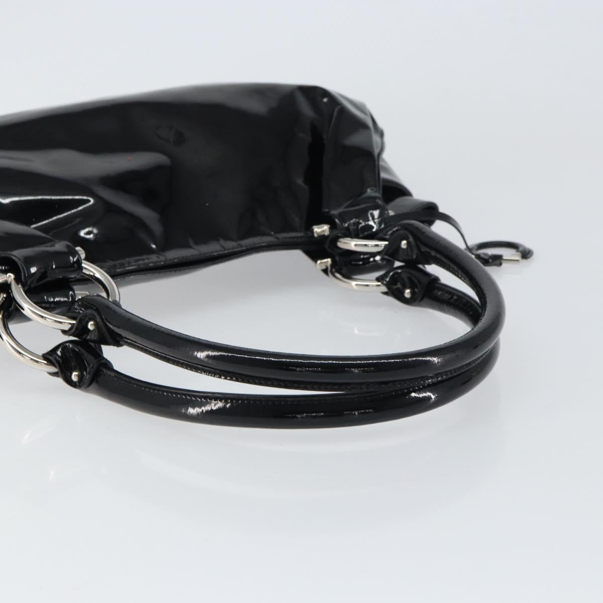 Salvatore Ferragamo Gancini Tote Bag Enamel Black Silver Auth BA8785