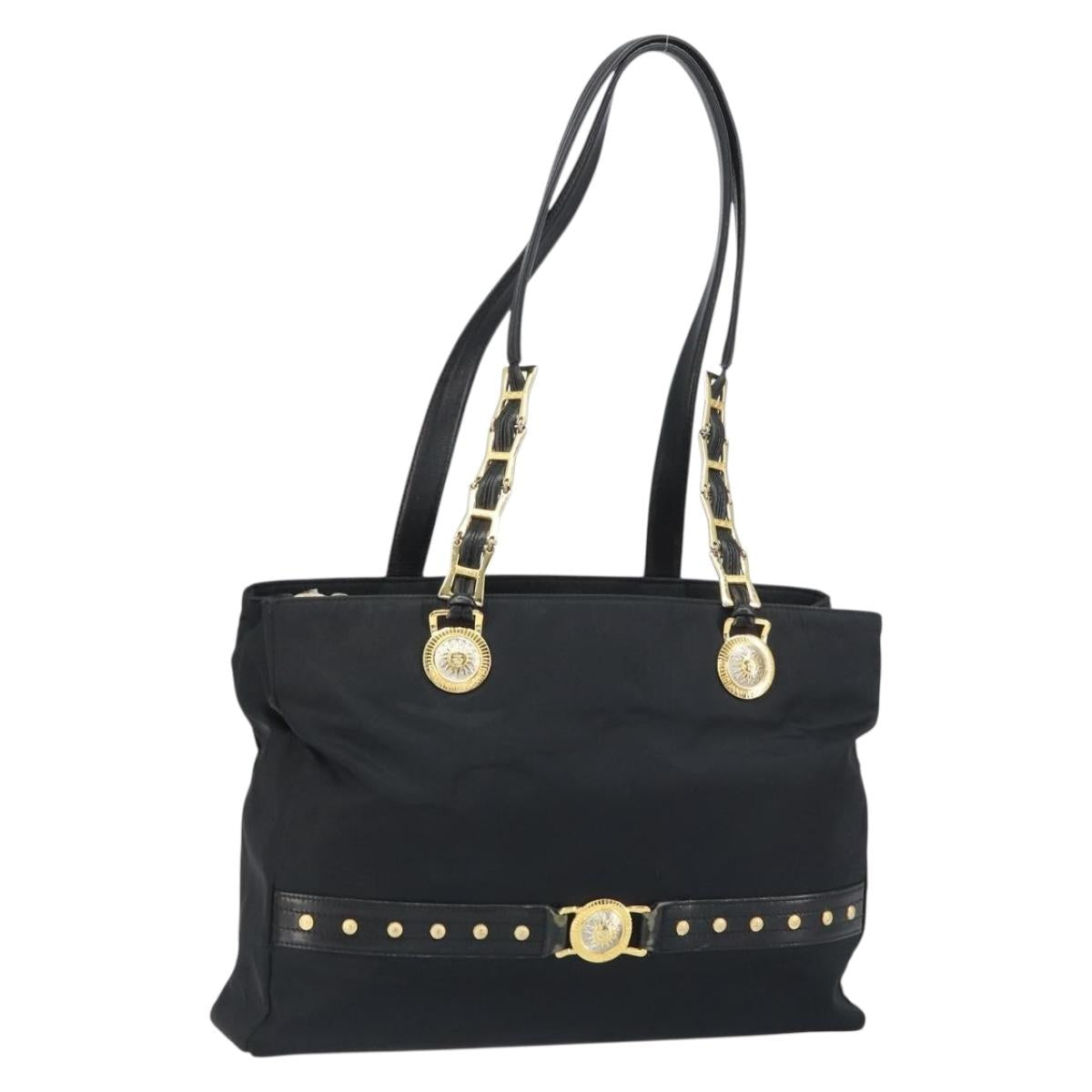 Gianni Versace Tote Bag Nylon Black Gold Auth BA8787