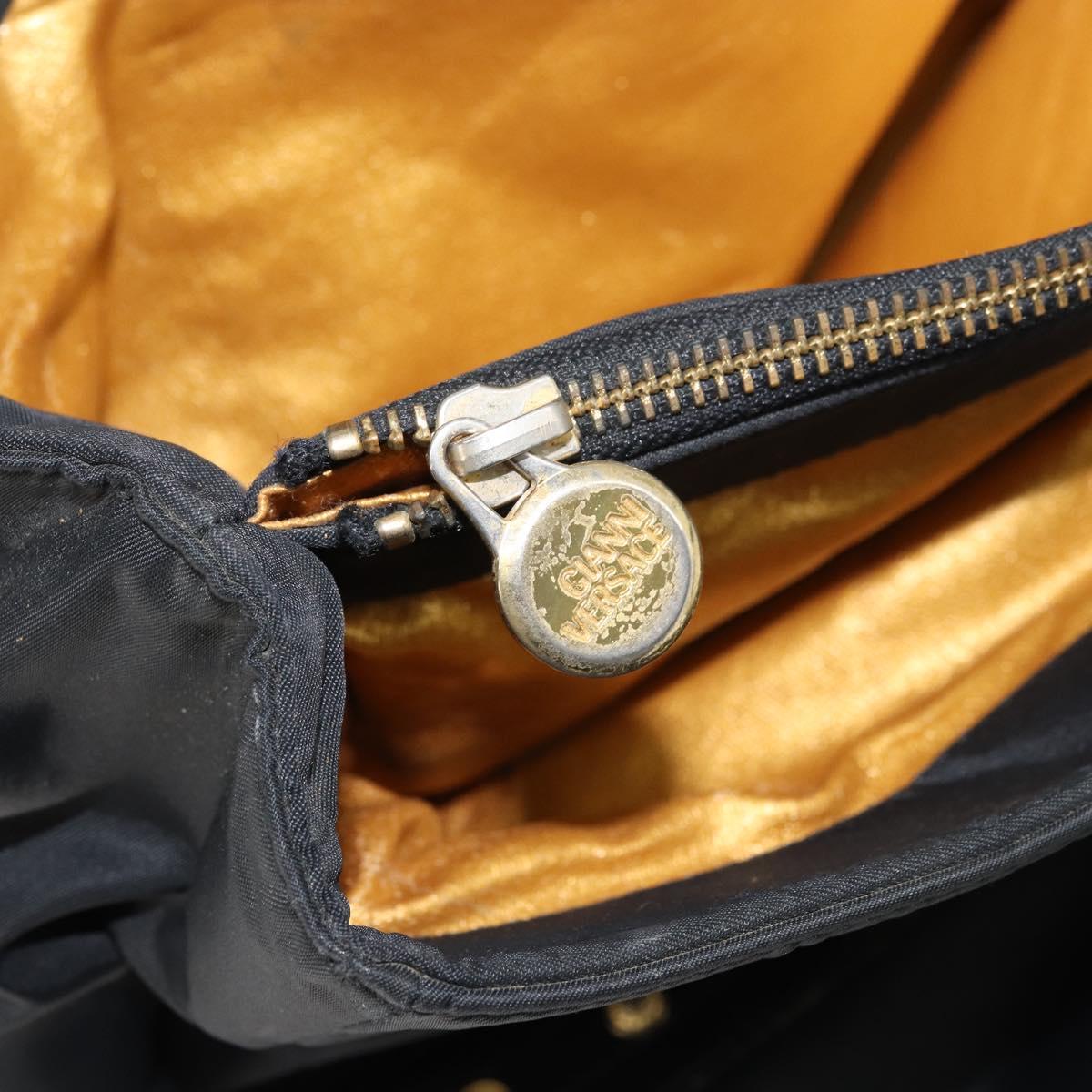 Gianni Versace Tote Bag Nylon Black Gold Auth BA8787