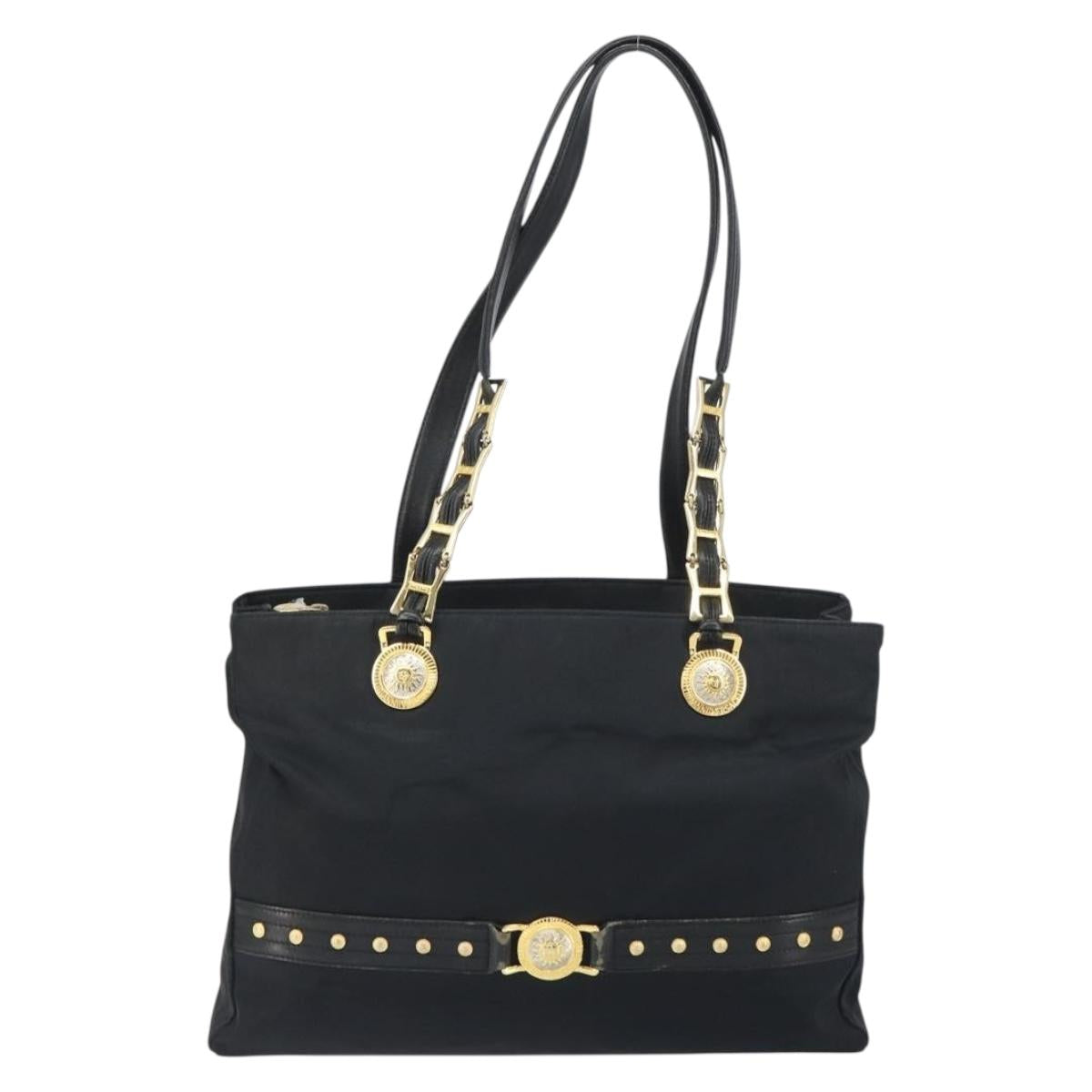 Gianni Versace Tote Bag Nylon Black Gold Auth BA8787