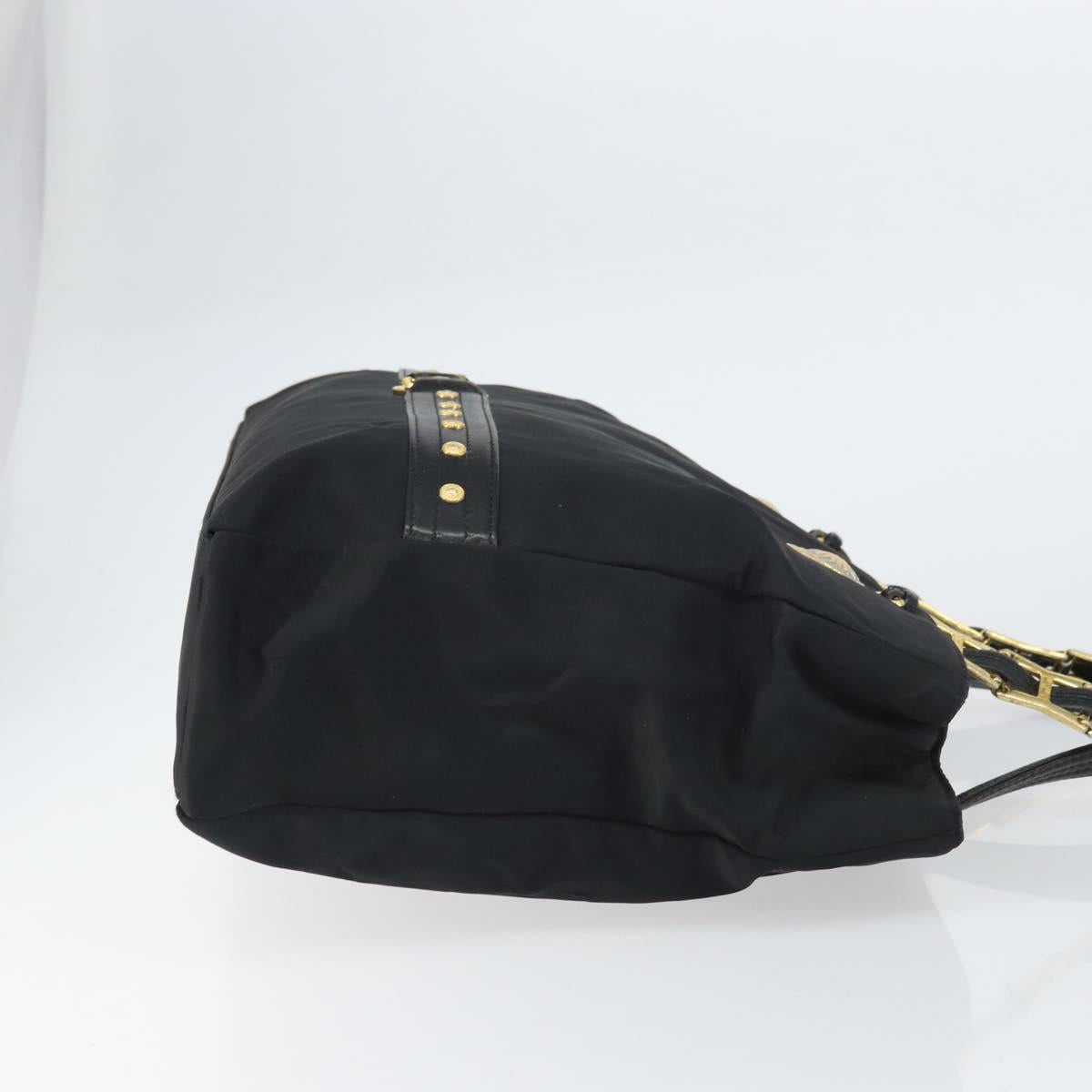 Gianni Versace Tote Bag Nylon Black Gold Auth BA8787