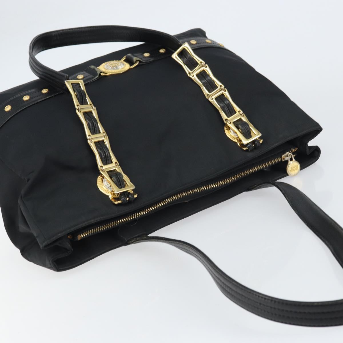 Gianni Versace Tote Bag Nylon Black Gold Auth BA8787