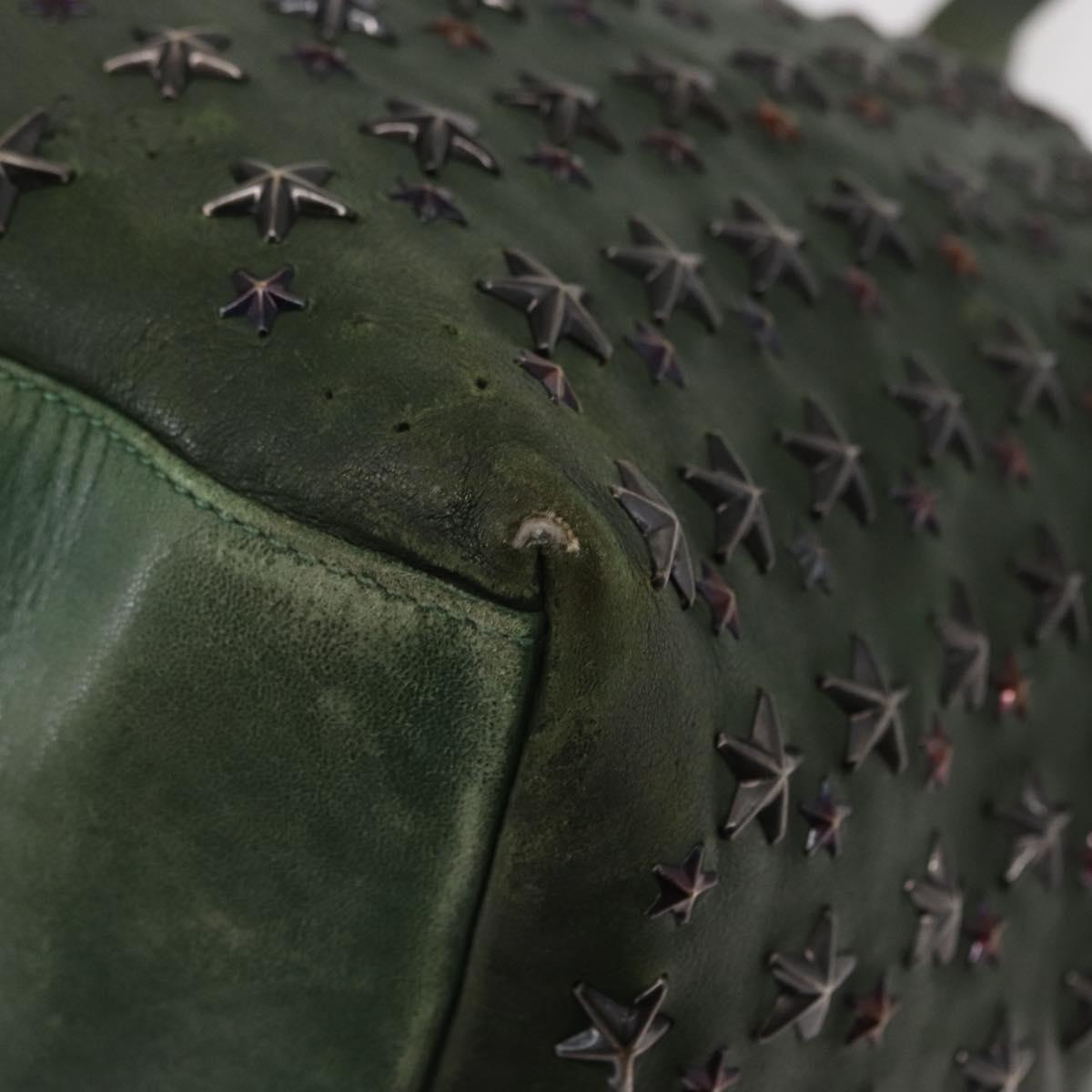 Jimmy Choo Studs Tote Bag Leather Green Silver Auth BA8788