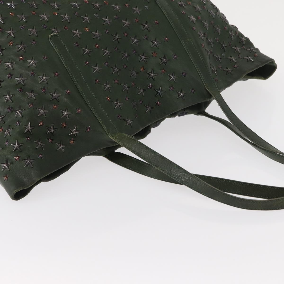 Jimmy Choo Studs Tote Bag Leather Green Silver Auth BA8788