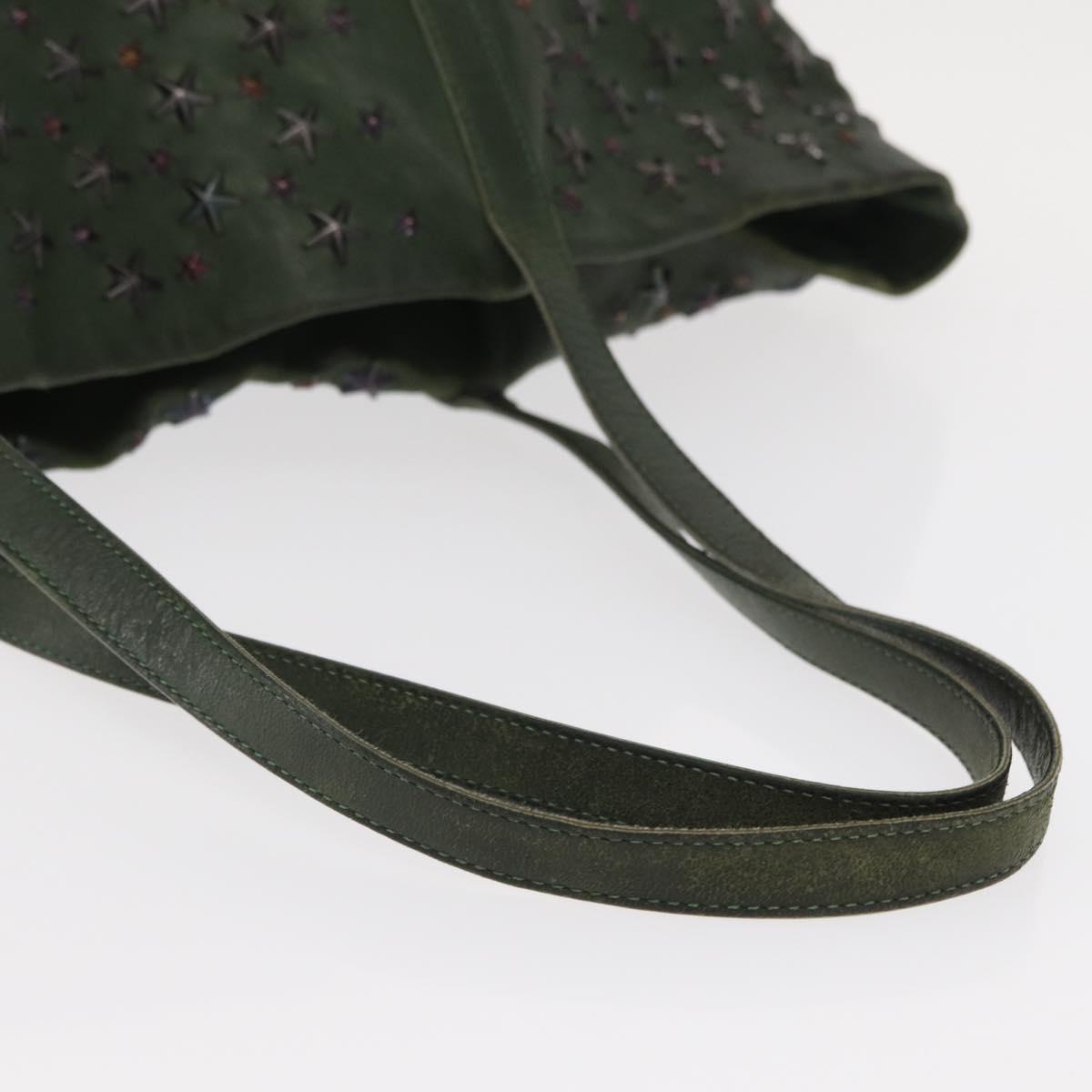 Jimmy Choo Studs Tote Bag Leather Green Silver Auth BA8788