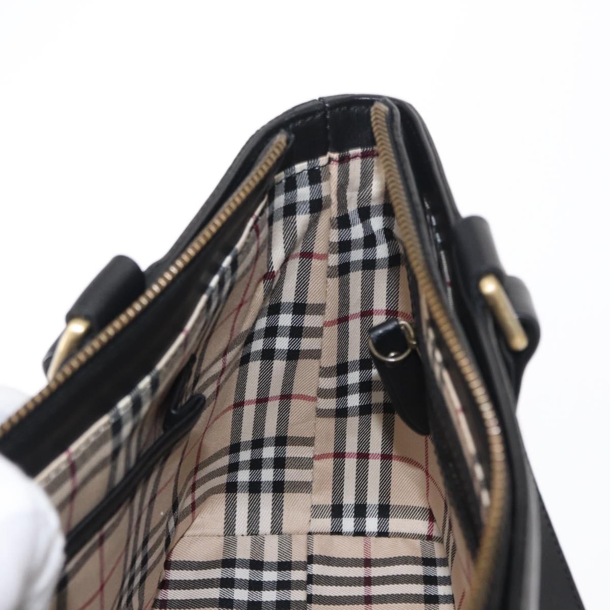 BURBERRY Tote Bag Leather Black Gold Auth BA8801