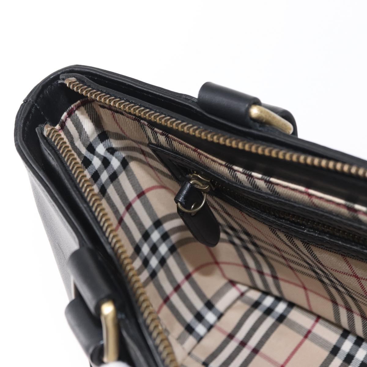 BURBERRY Tote Bag Leather Black Gold Auth BA8801