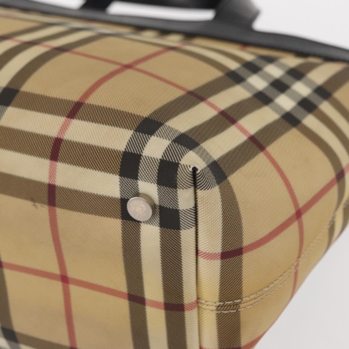 BURBERRY Nova Check Hand Bag PVC Beige Auth BA8803
