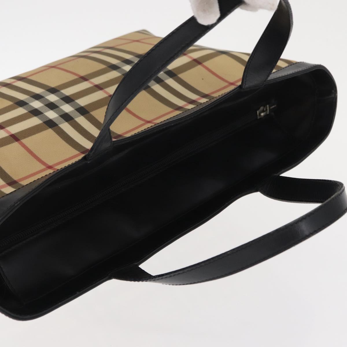 BURBERRY Nova Check Hand Bag PVC Beige Auth BA8803