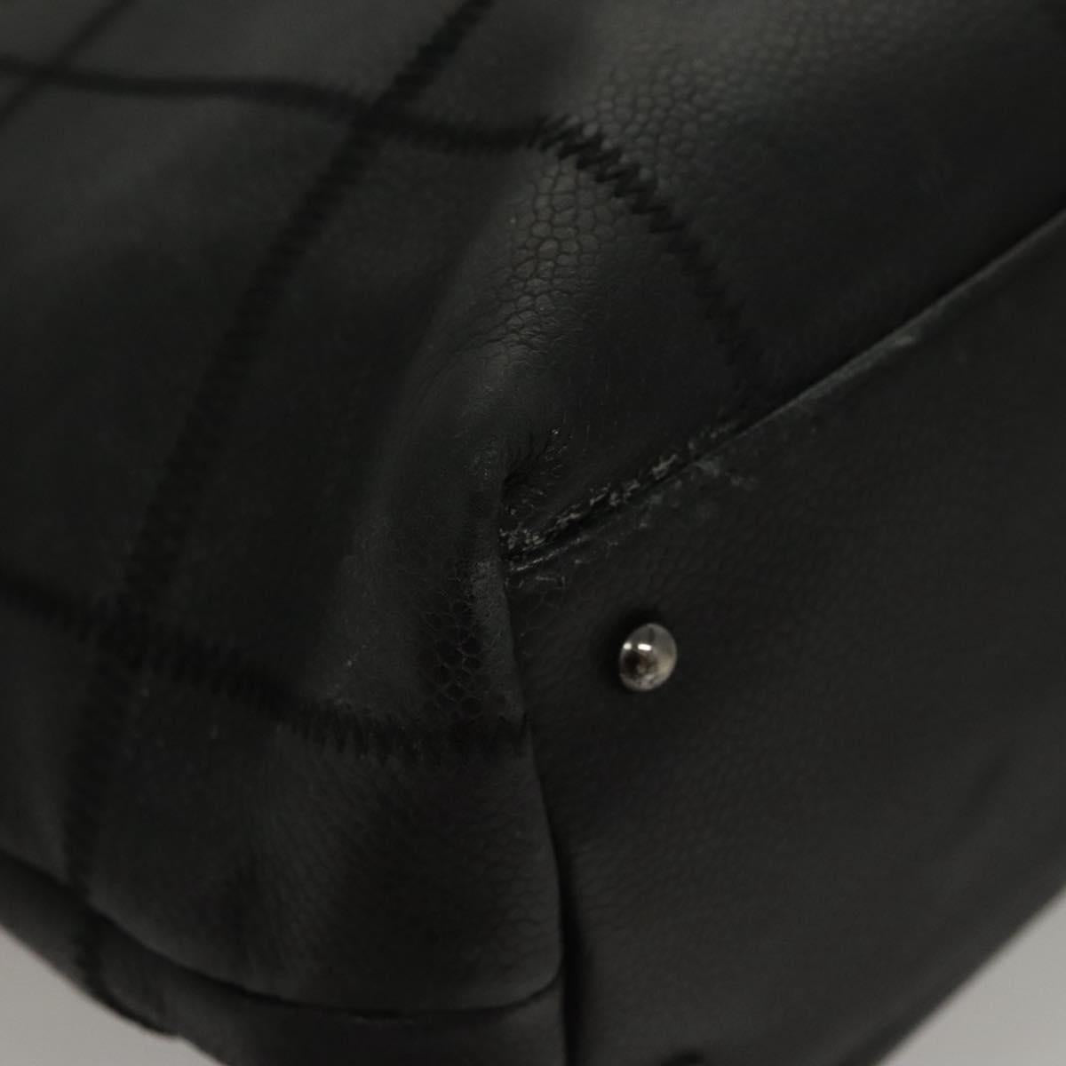 CHANEL Choco Bar Tote Bag Caviar Skin Black CC Auth BA881