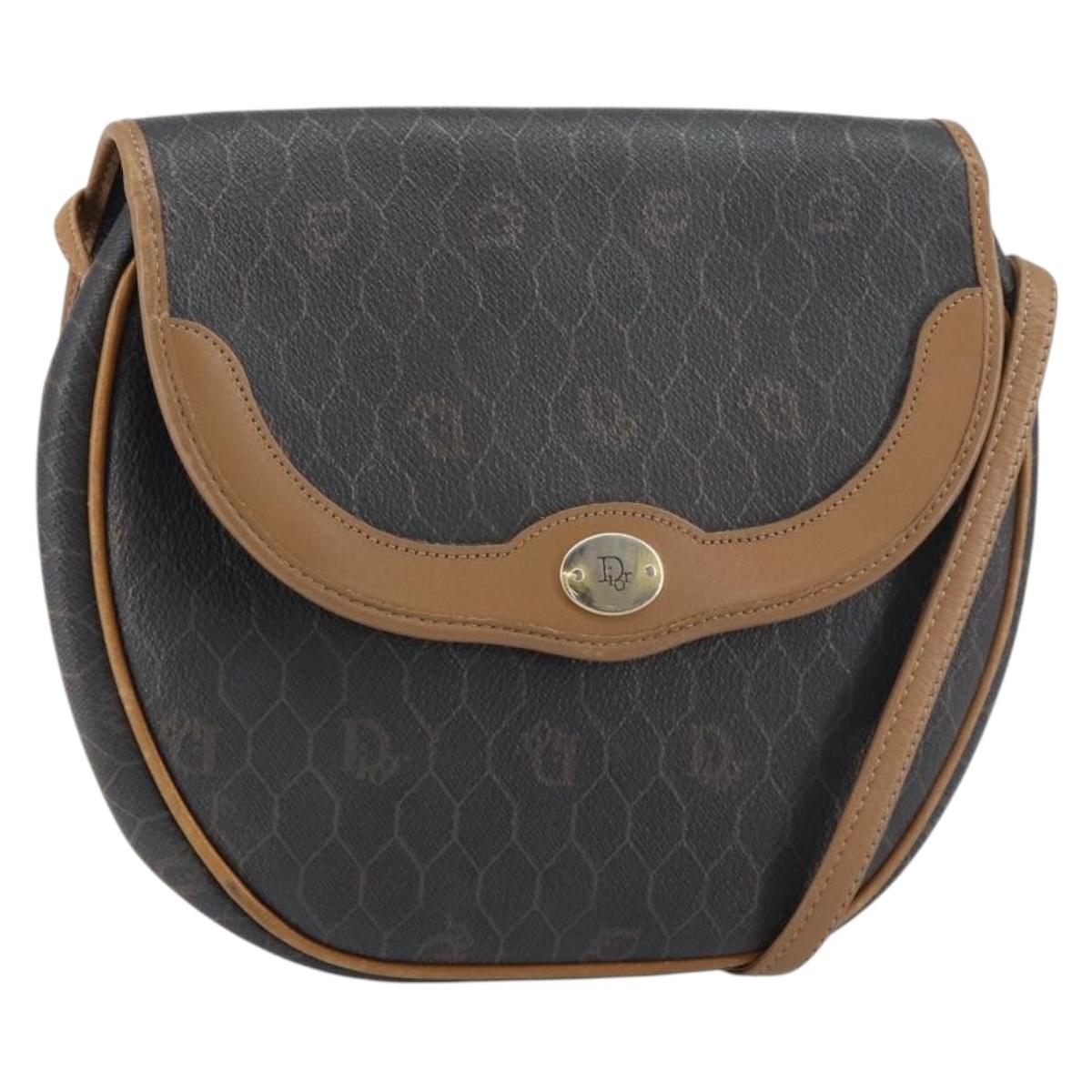 Christian Dior Honeycomb Canvas Shoulder Bag PVC Black Gold Auth BA8817