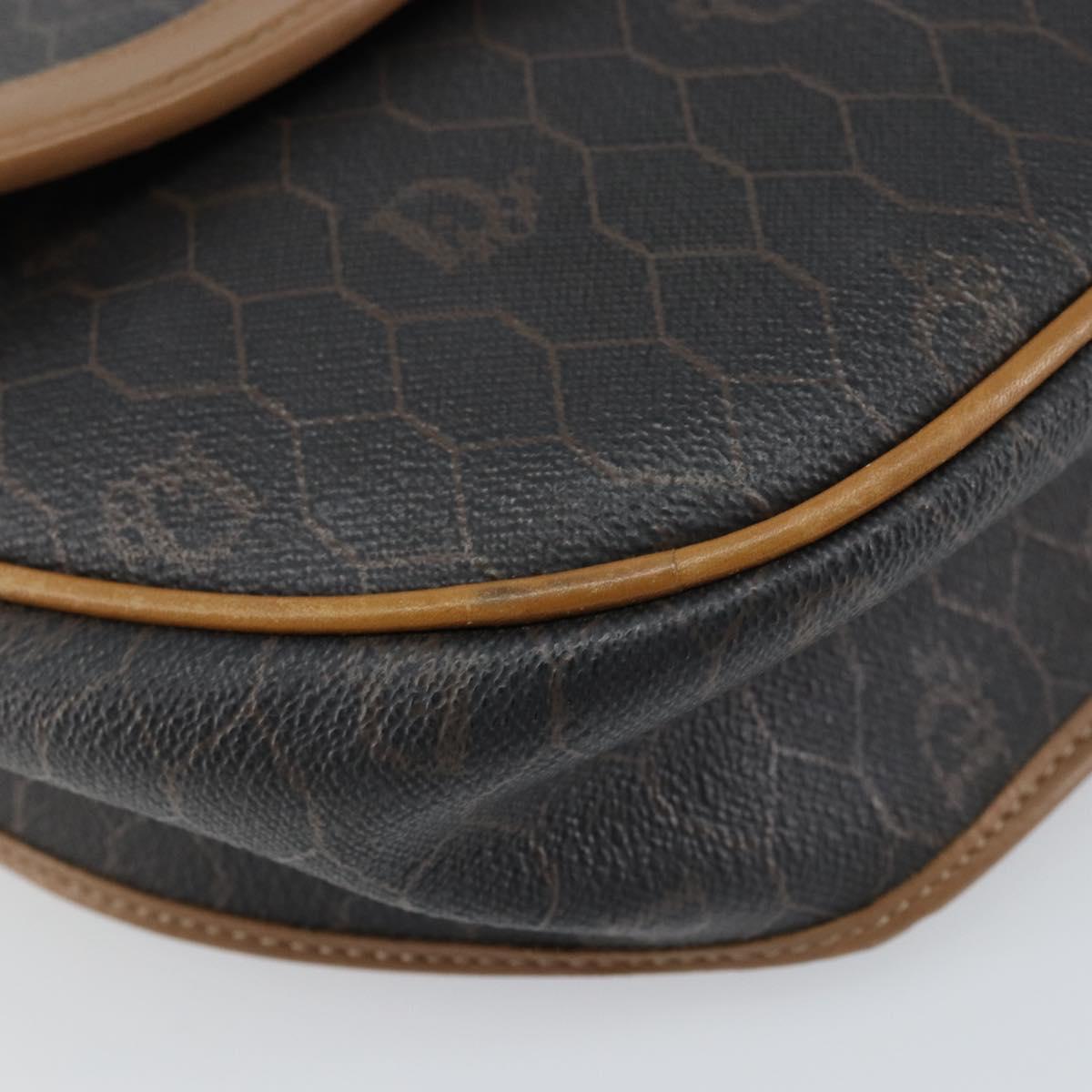 Christian Dior Honeycomb Canvas Shoulder Bag PVC Black Gold Auth BA8817