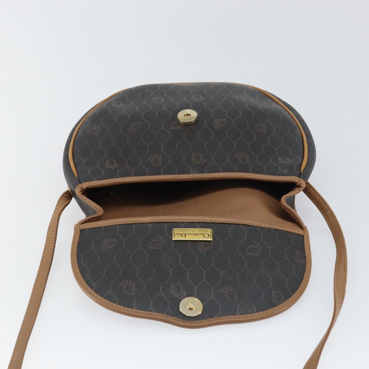 Christian Dior Honeycomb Canvas Shoulder Bag PVC Black Gold Auth BA8817