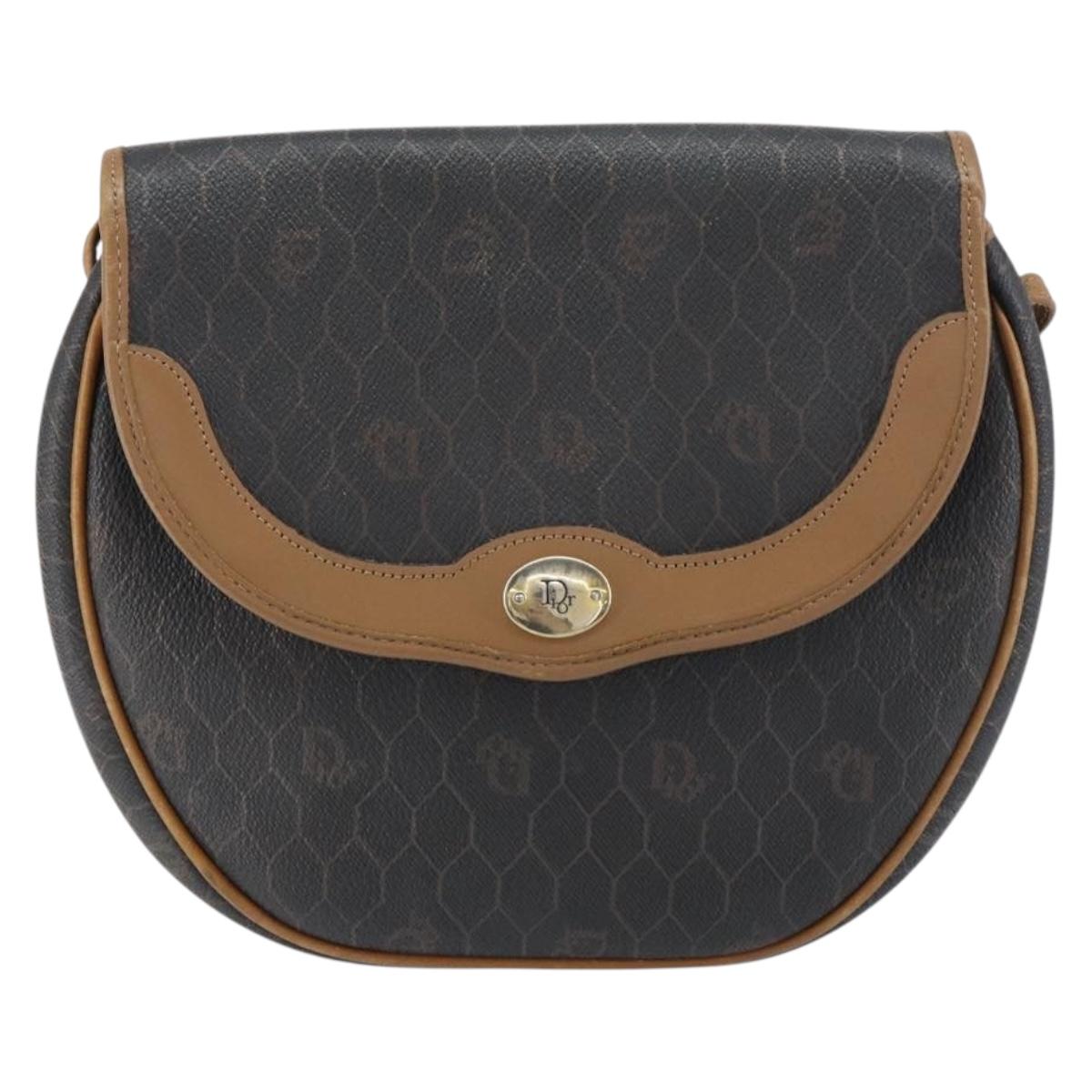 Christian Dior Honeycomb Canvas Shoulder Bag PVC Black Gold Auth BA8817