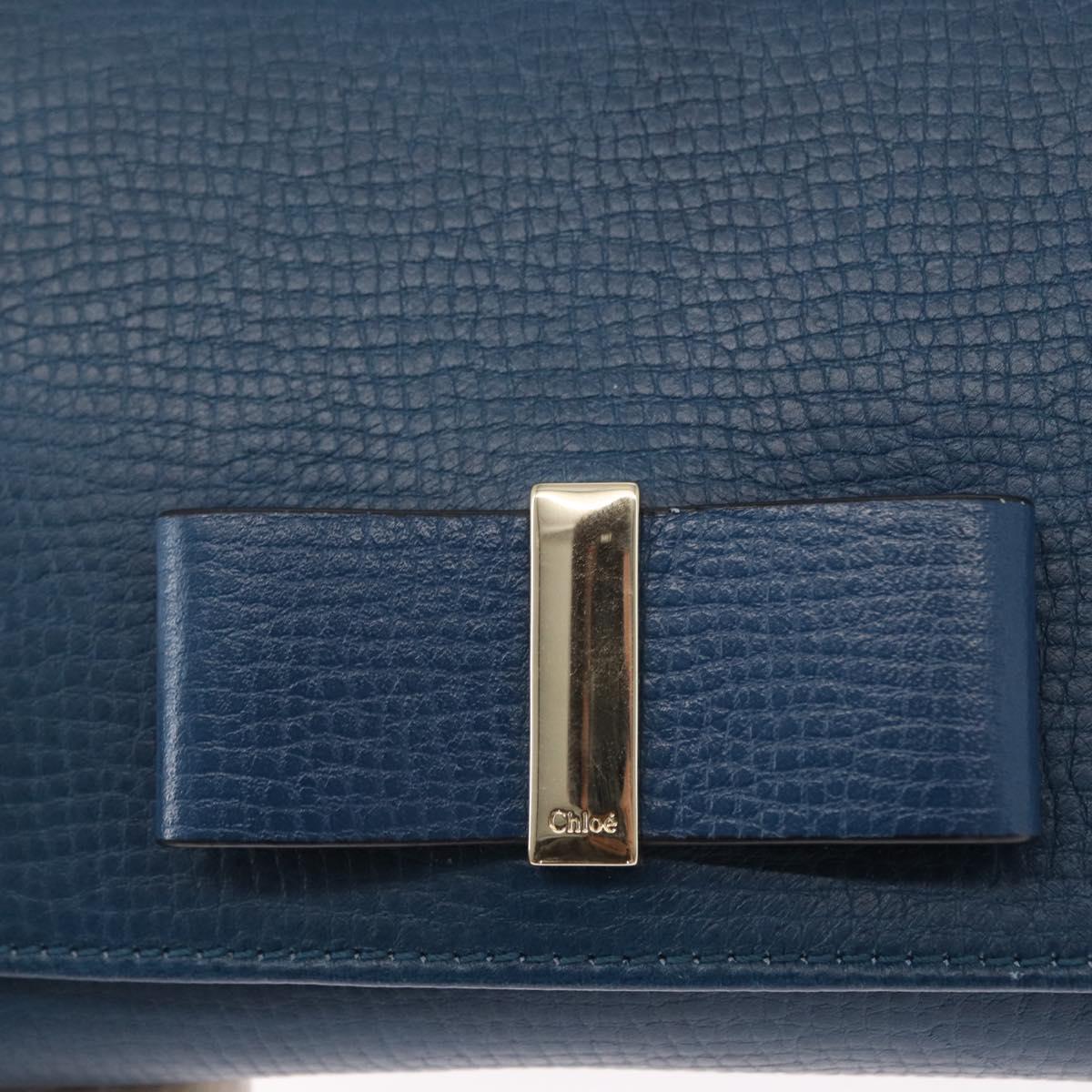 Chloe Chain Shoulder Bag Leather Blue Gold Auth BA8819