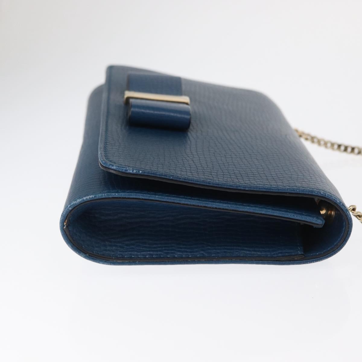 Chloe Chain Shoulder Bag Leather Blue Gold Auth BA8819