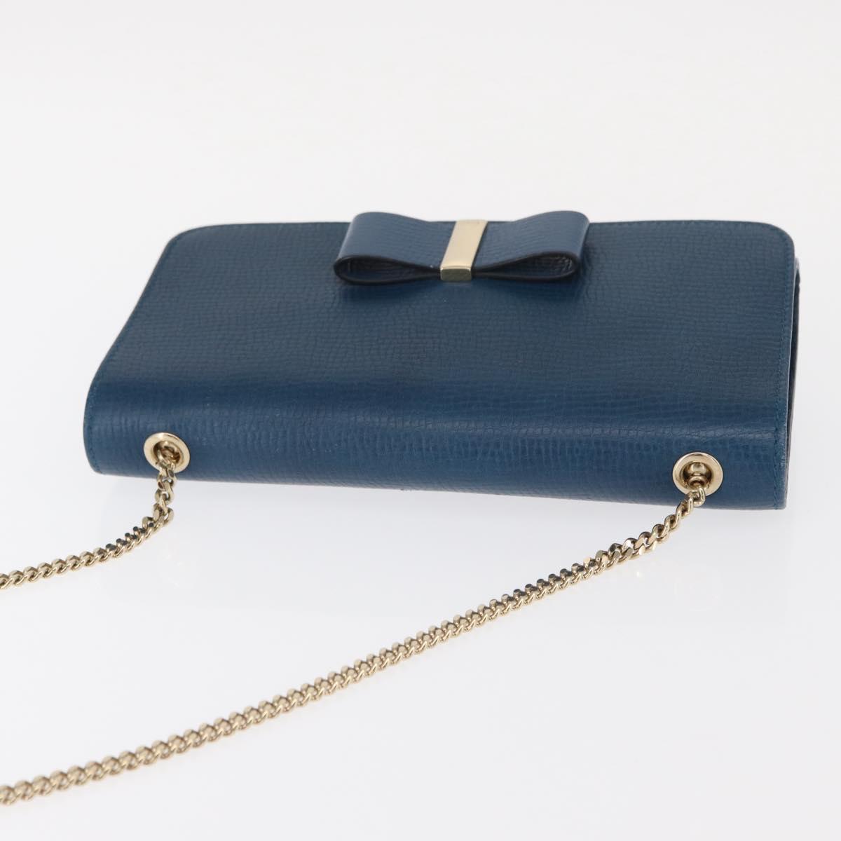 Chloe Chain Shoulder Bag Leather Blue Gold Auth BA8819
