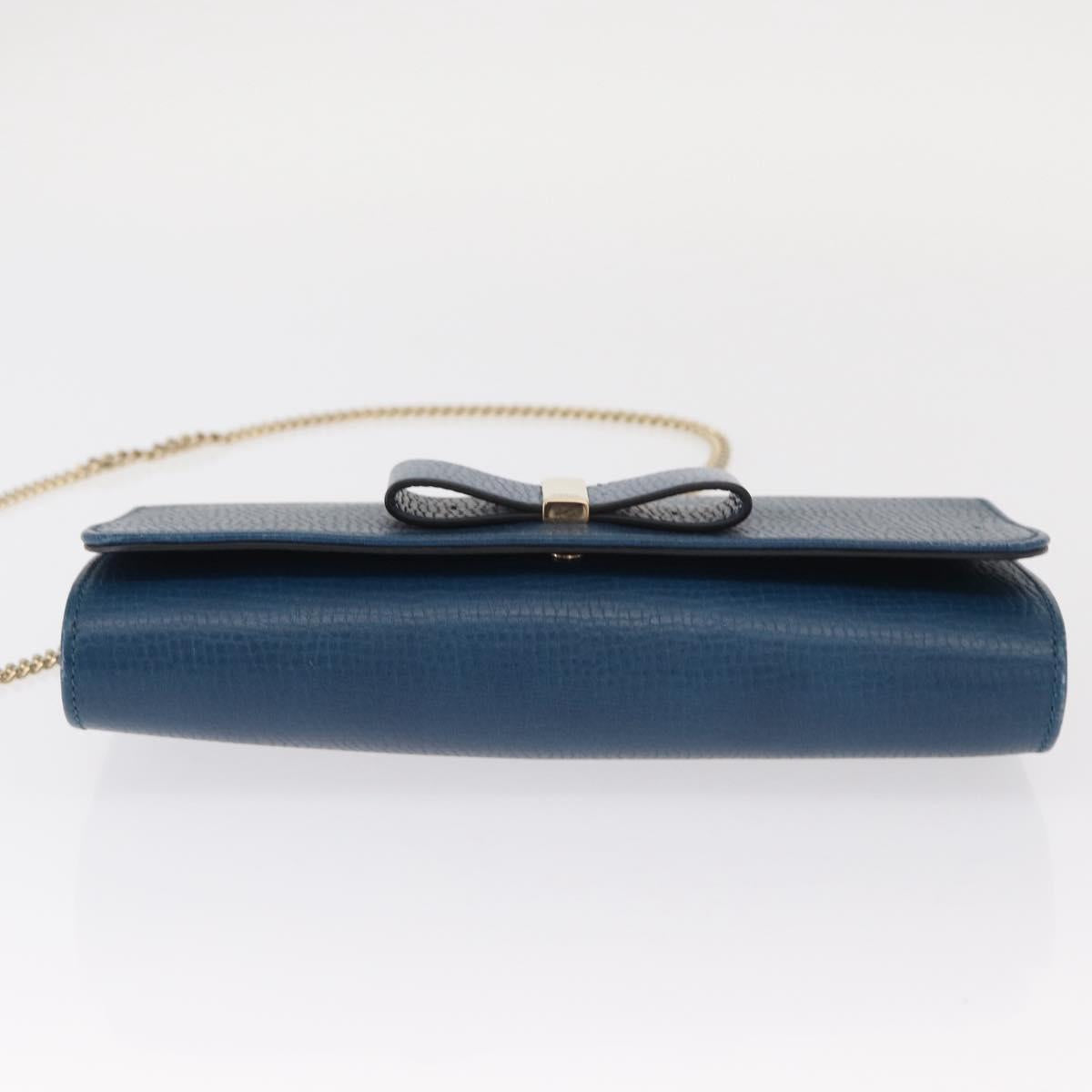 Chloe Chain Shoulder Bag Leather Blue Gold Auth BA8819