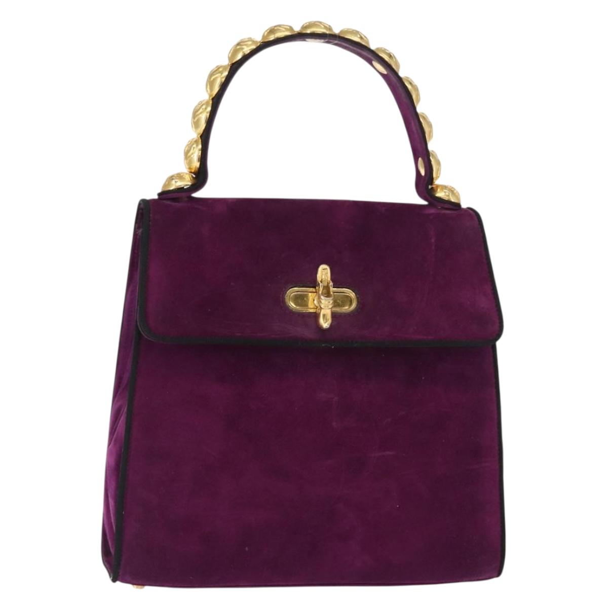 Salvatore Ferragamo Hand Bag Suede Purple Gold Auth BA8822