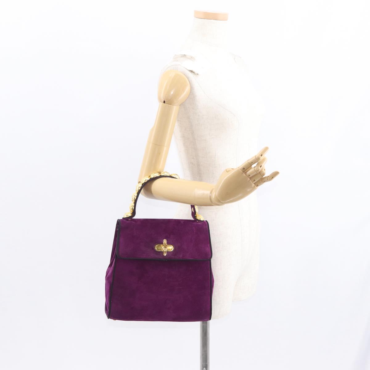 Salvatore Ferragamo Hand Bag Suede Purple Gold Auth BA8822