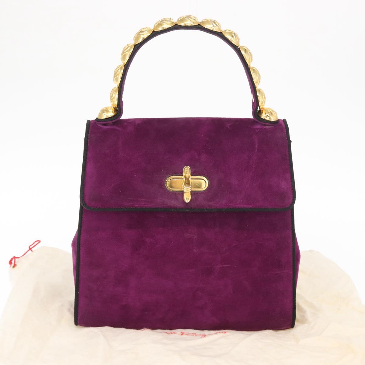 Salvatore Ferragamo Hand Bag Suede Purple Gold Auth BA8822