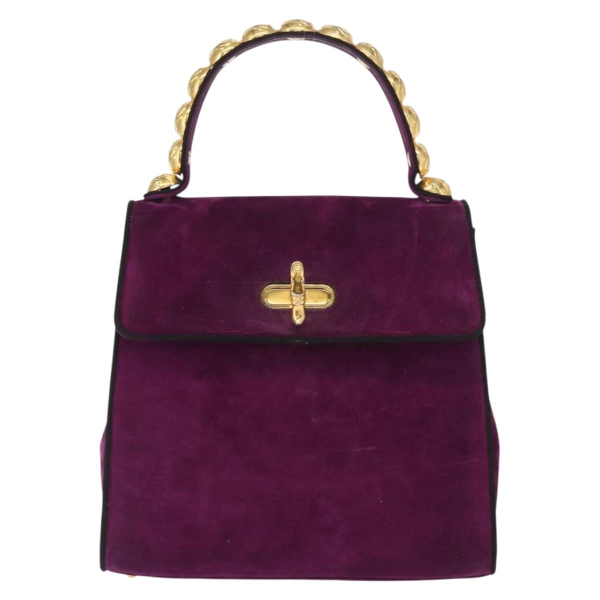 Salvatore Ferragamo Hand Bag Suede Purple Gold Auth BA8822