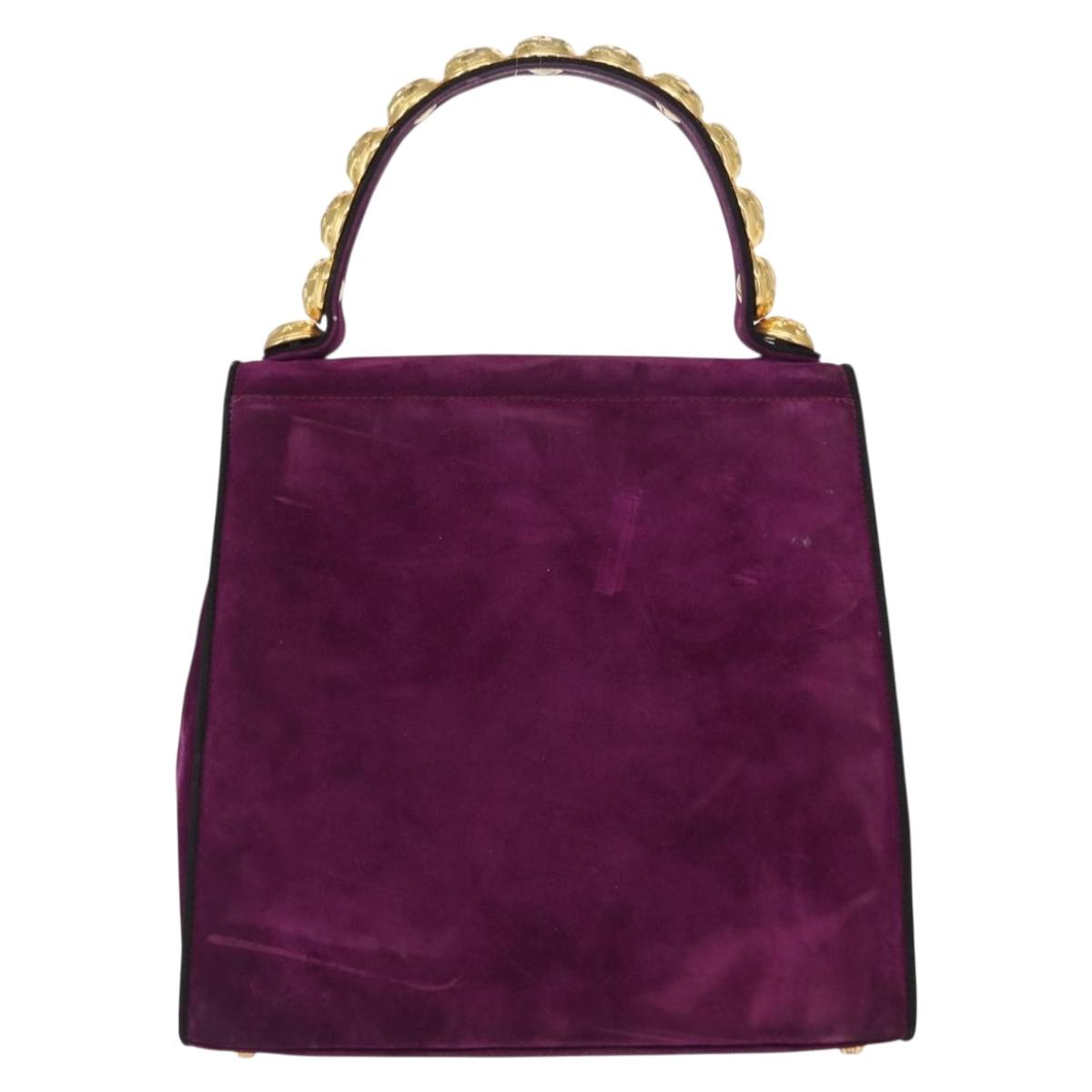 Salvatore Ferragamo Hand Bag Suede Purple Gold Auth BA8822