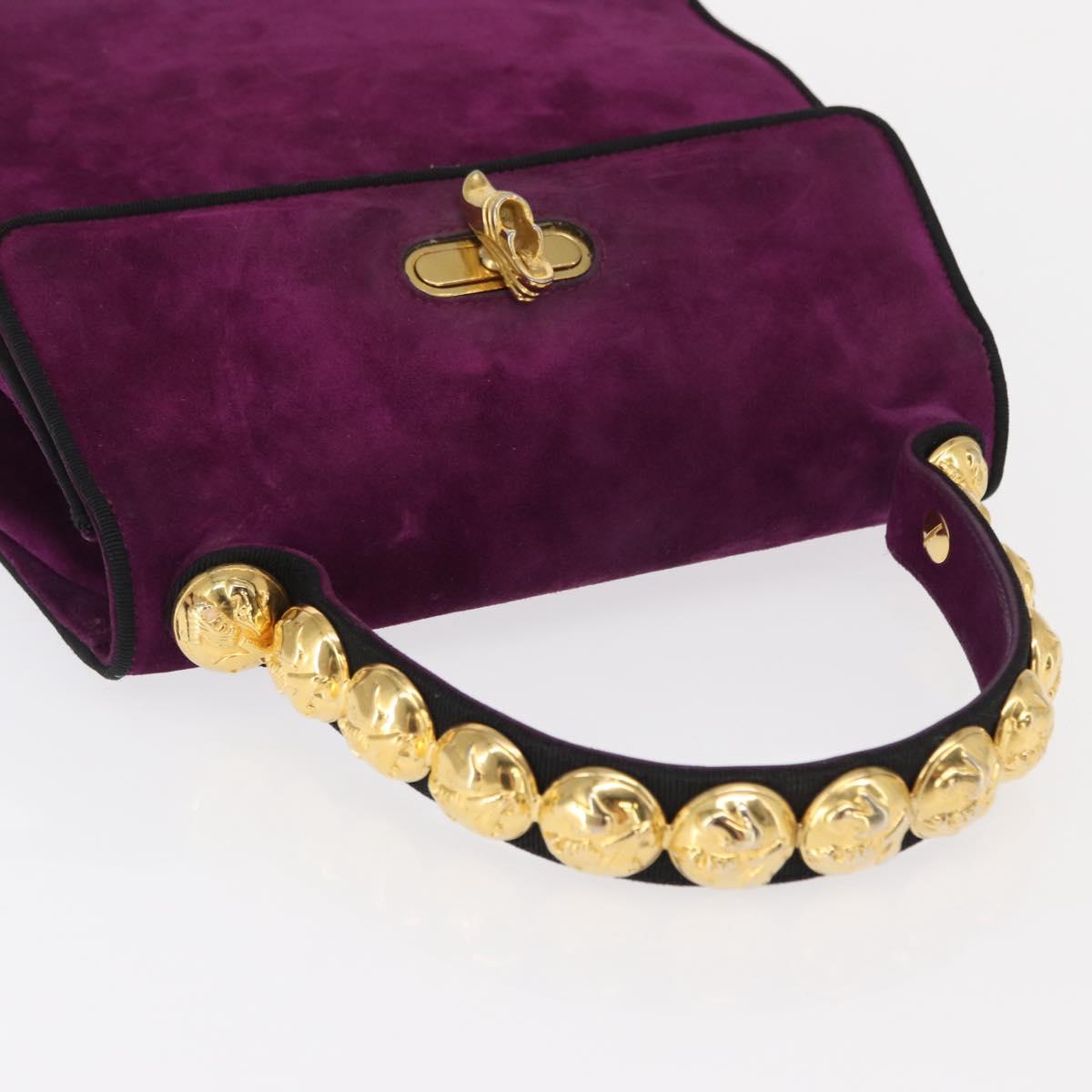 Salvatore Ferragamo Hand Bag Suede Purple Gold Auth BA8822