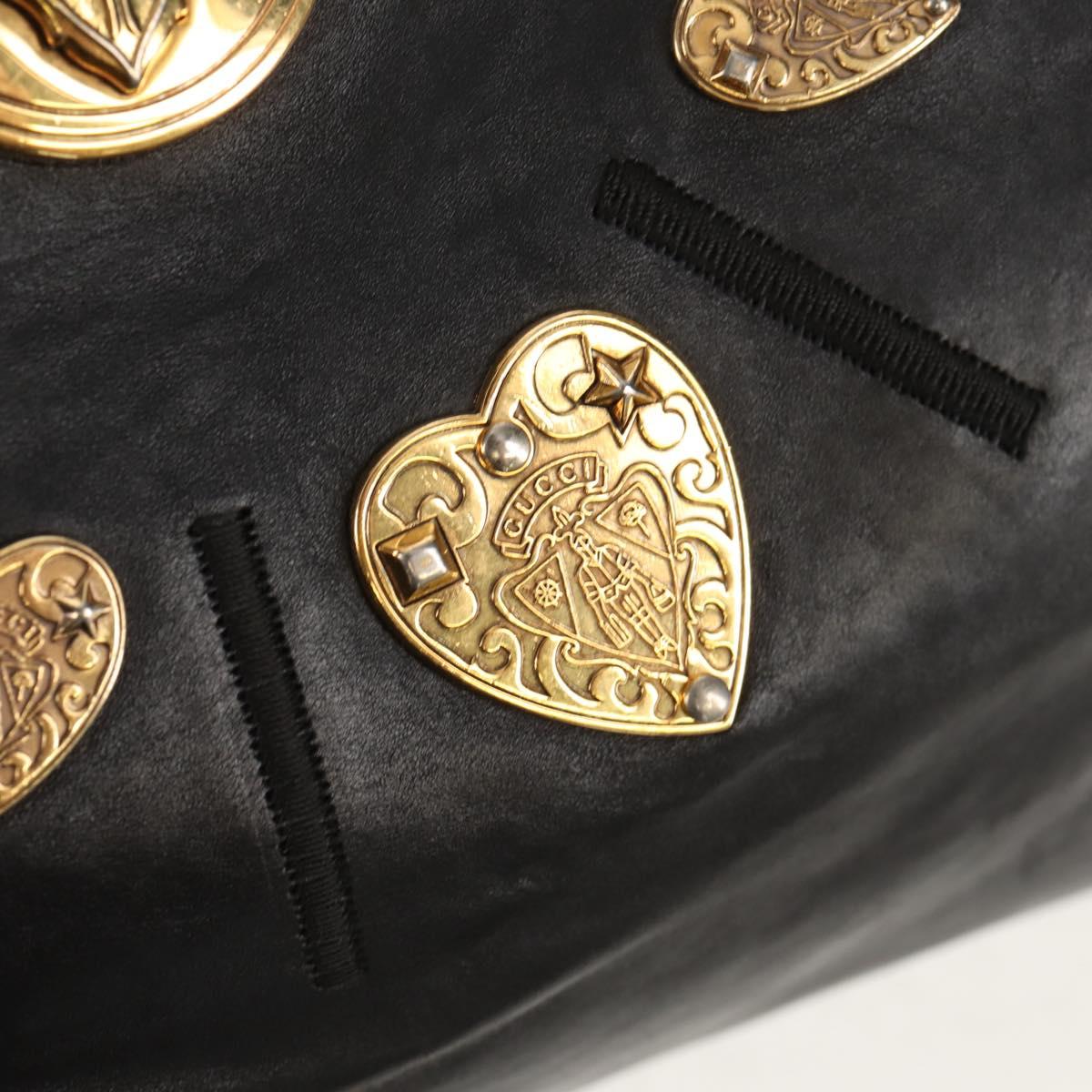 GUCCI Tote Bag Leather Black Gold 211959 Auth BA8823