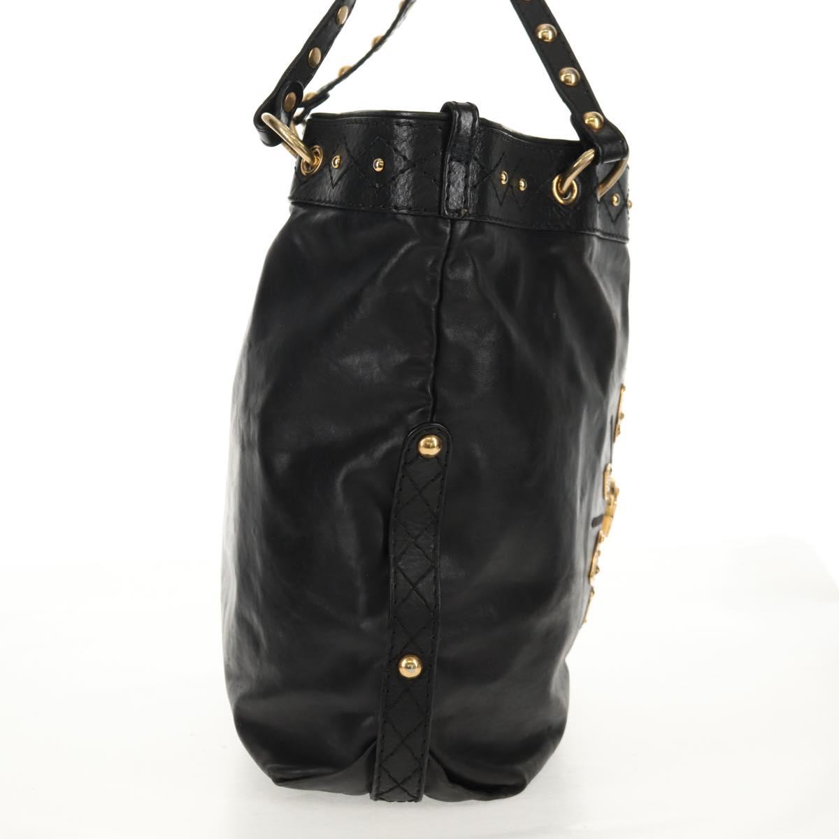GUCCI Tote Bag Leather Black Gold 211959 Auth BA8823