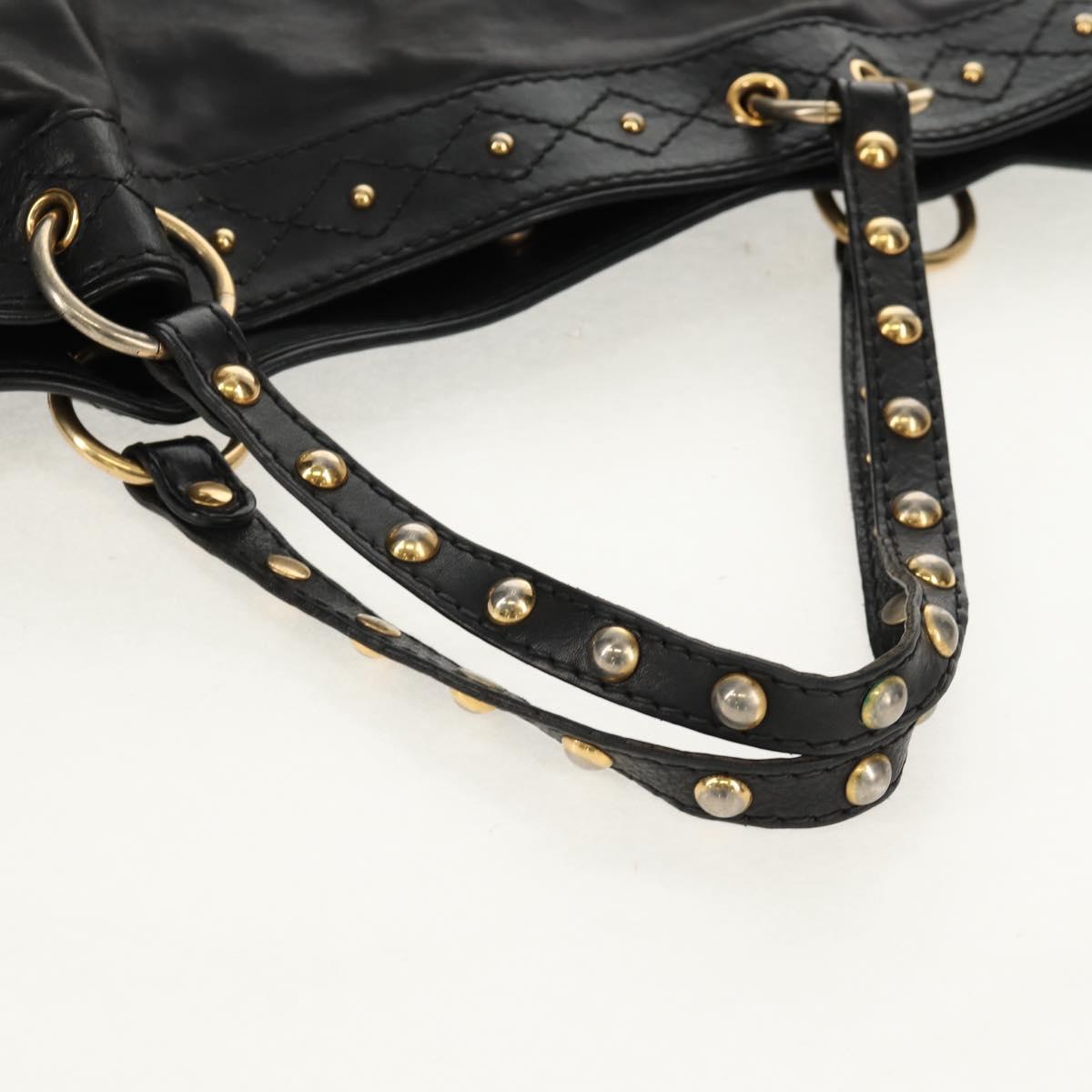 GUCCI Tote Bag Leather Black Gold 211959 Auth BA8823