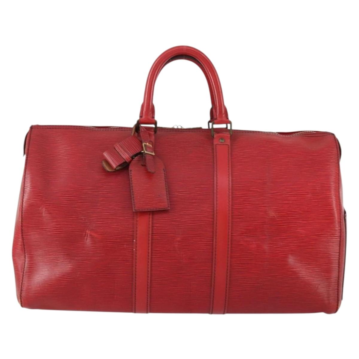 LOUIS VUITTON Epi Keepall 45 Boston Bag Red M42977 LV Auth BA8834