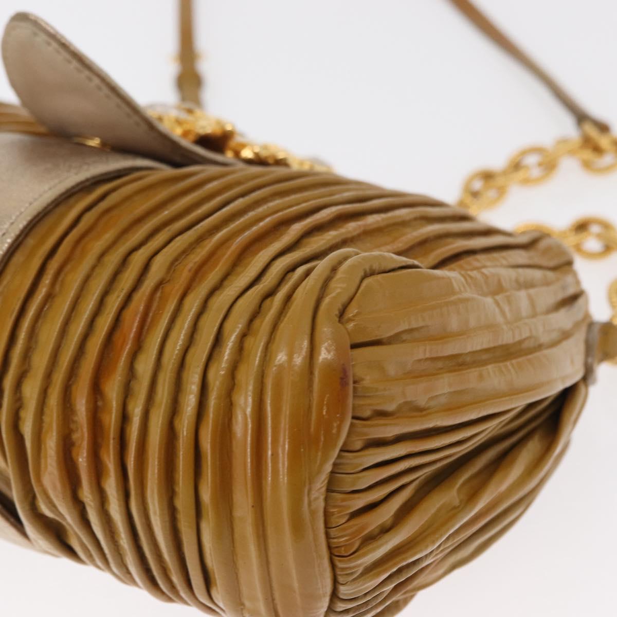 Miu Miu Chain Shoulder Bag Enamel Yellow Gold Auth BA8837