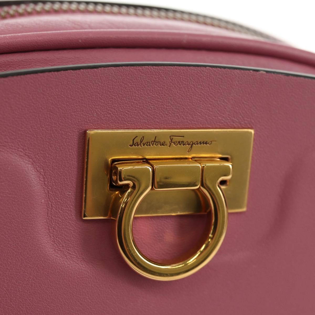 Salvatore Ferragamo Gancini Shoulder Bag Leather Pink Gold Auth BA8838V