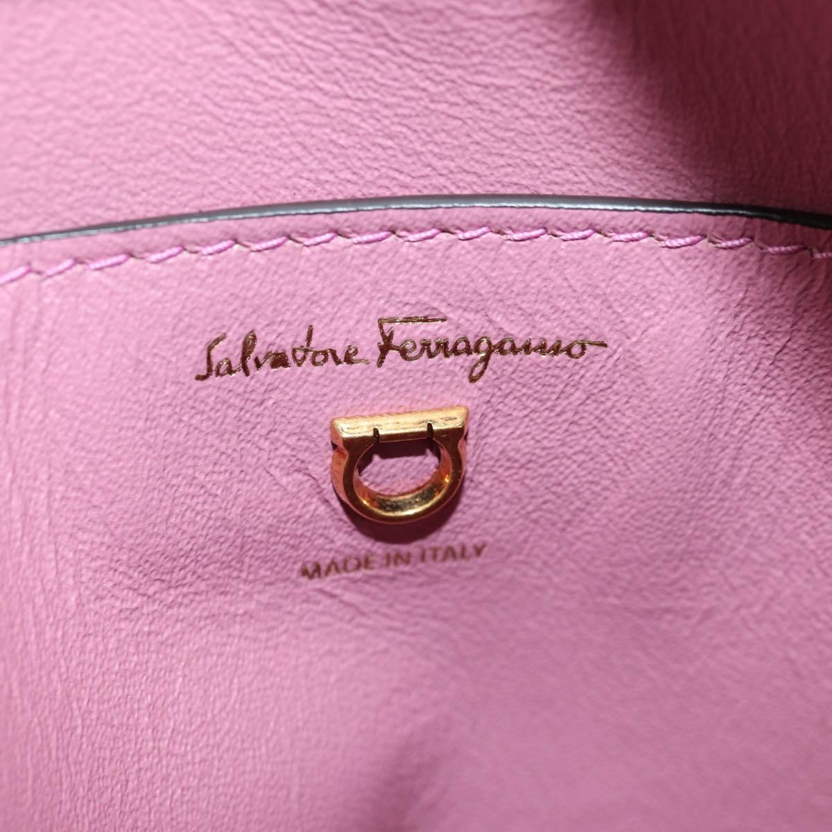Salvatore Ferragamo Gancini Shoulder Bag Leather Pink Gold Auth BA8838V
