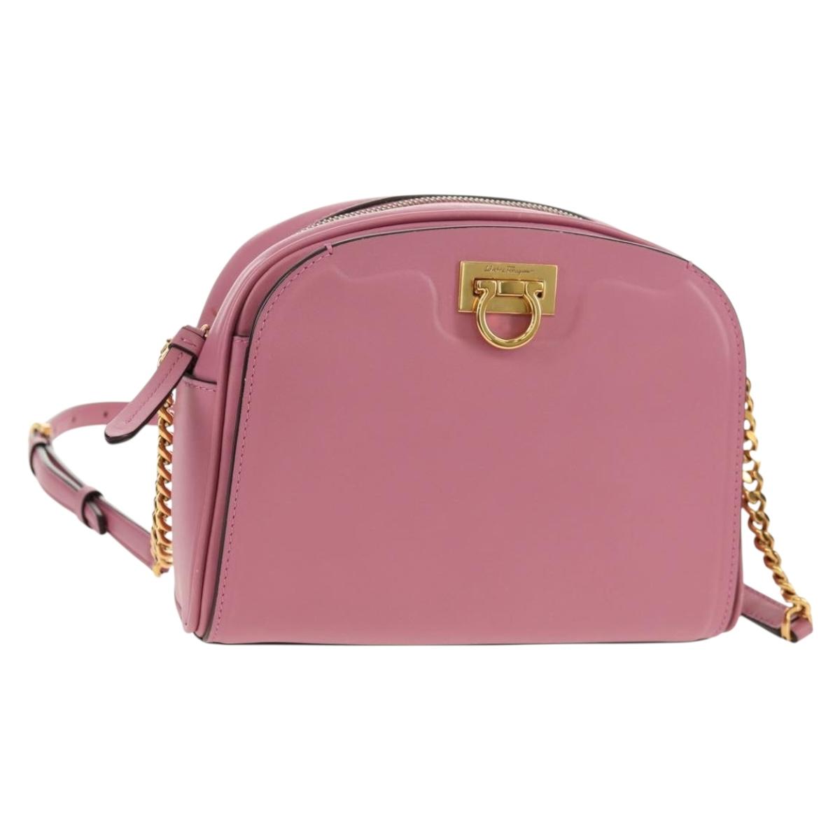 Salvatore Ferragamo Gancini Shoulder Bag Leather Pink Gold Auth BA8838V